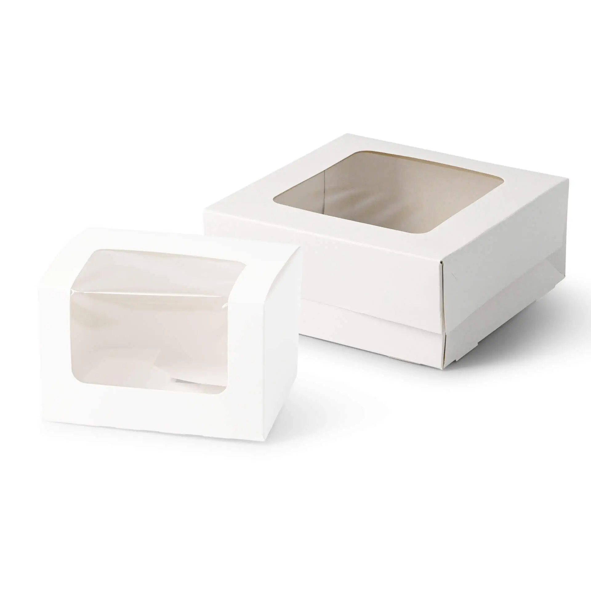 Emballages pâtisserie 18 x 18 x 7,5 cm, fenêtre en cellulose, blanc