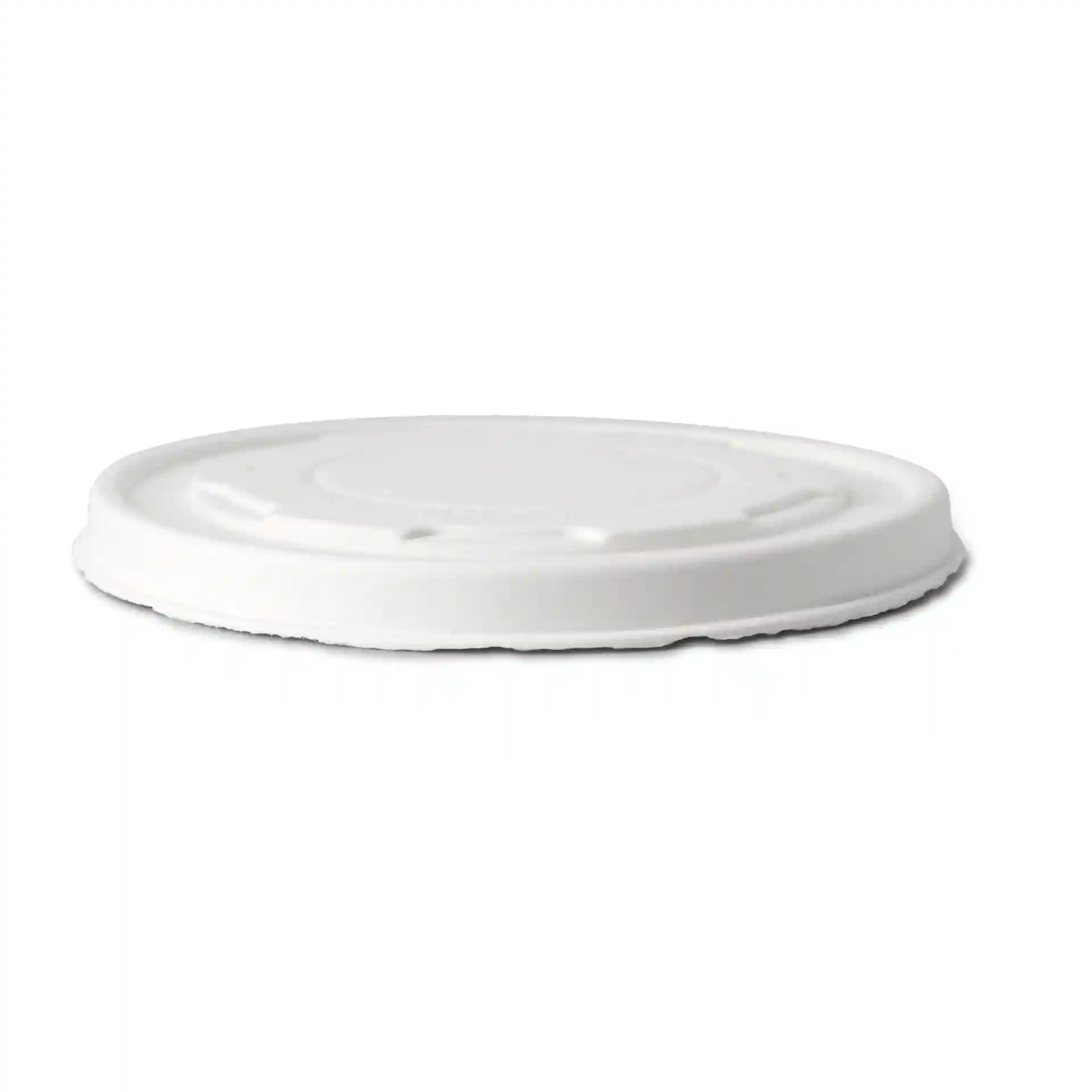 Couvercle en carton plat blanc d'un diamètre de 115 mm et d'une hauteur de 10 mm, vu de côté.