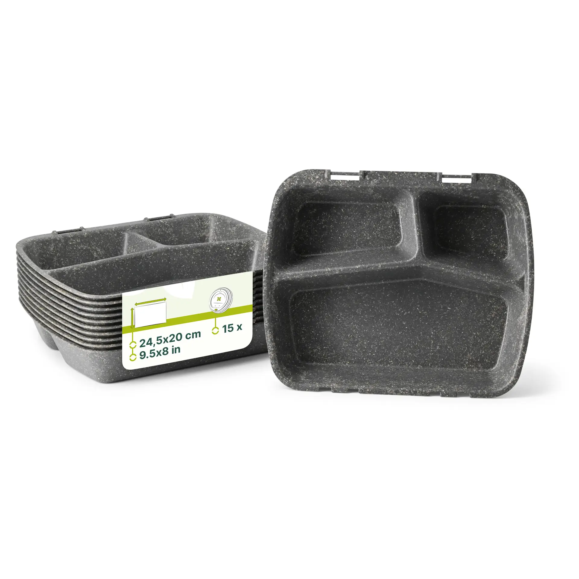 Contenant réutilisable « merways Box » poivre / gris 24,5 x 20 x 4,5cm, 3 compartiments, HP4/3 Contenant réutilisable « merways Box » poivre / gris 24,5 x 20 x 4,5cm, 3 compartiments, HP4/3