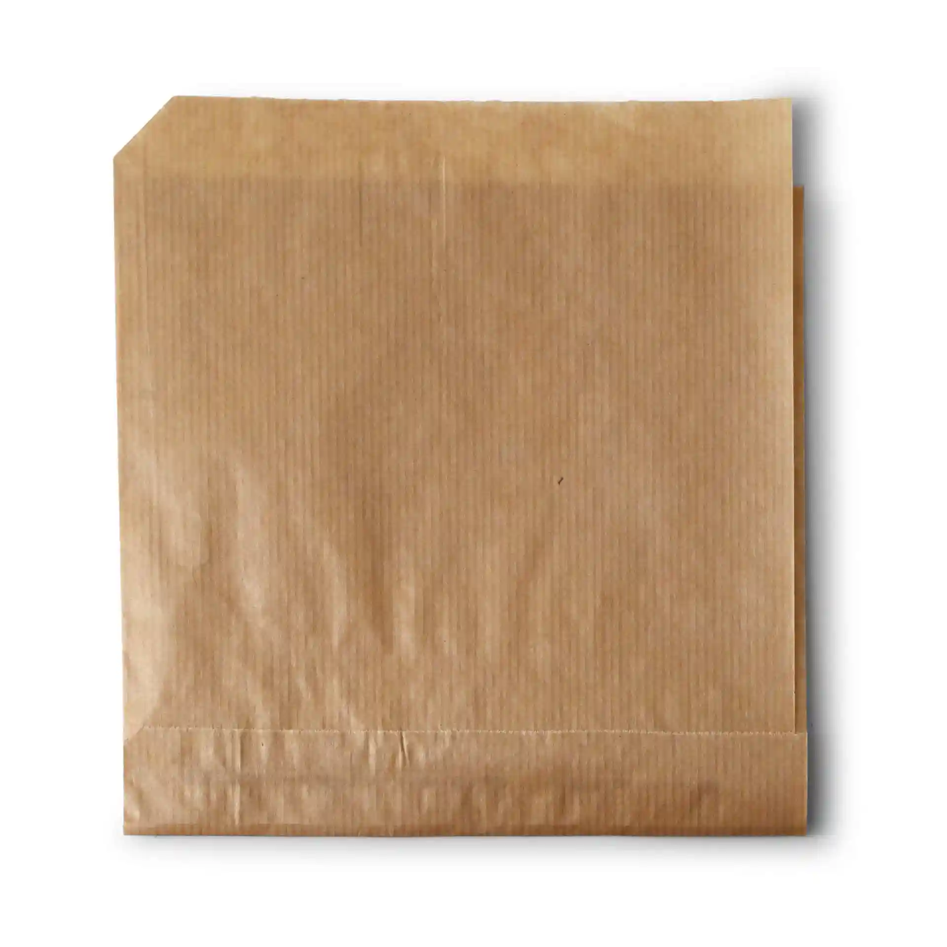 Sac à snacks en papier brun, 16 x 15 cm, avec deux côtés ouverts et une texture lisse.