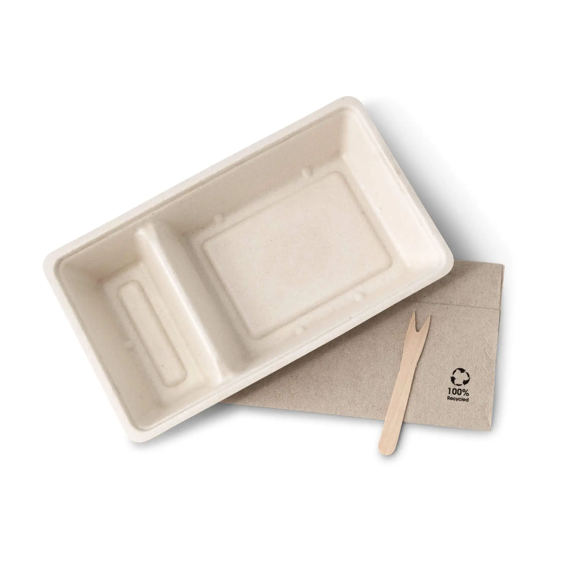 Ravier à frites en canne à sucre, 2 compartiments, 12 x 20 x 3,5 cm Ravier à frites en canne à sucre, 2 compartiments, 12 x 20 x 3,5 cm
