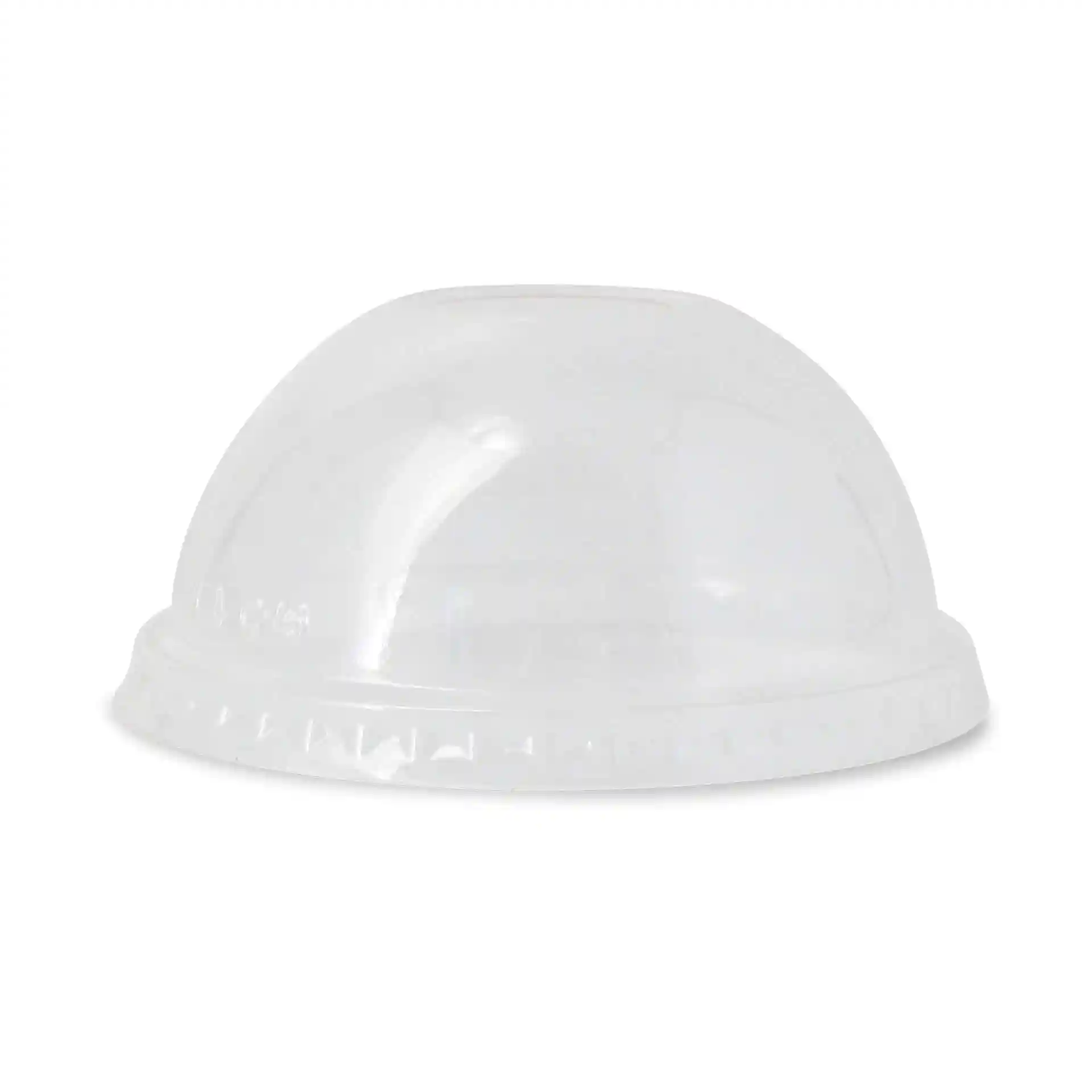 Couvercle en PLA transparent avec un trou pour paille, mesurant 96 mm de diamètre et 44 mm de hauteur.