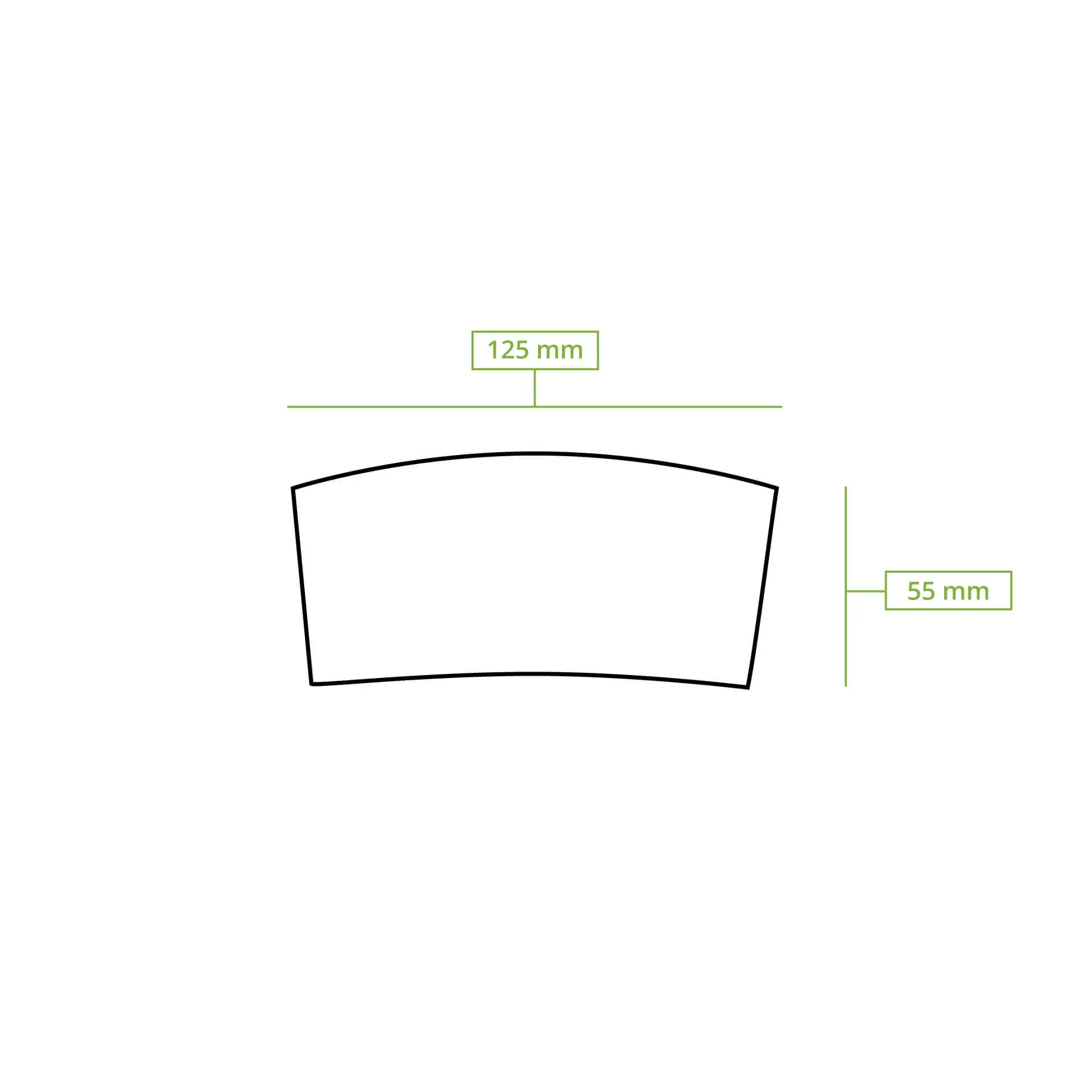 Dessin schématique d'une manchon de tasse avec des dimensions de 125 mm de largeur et 55 mm de hauteur.