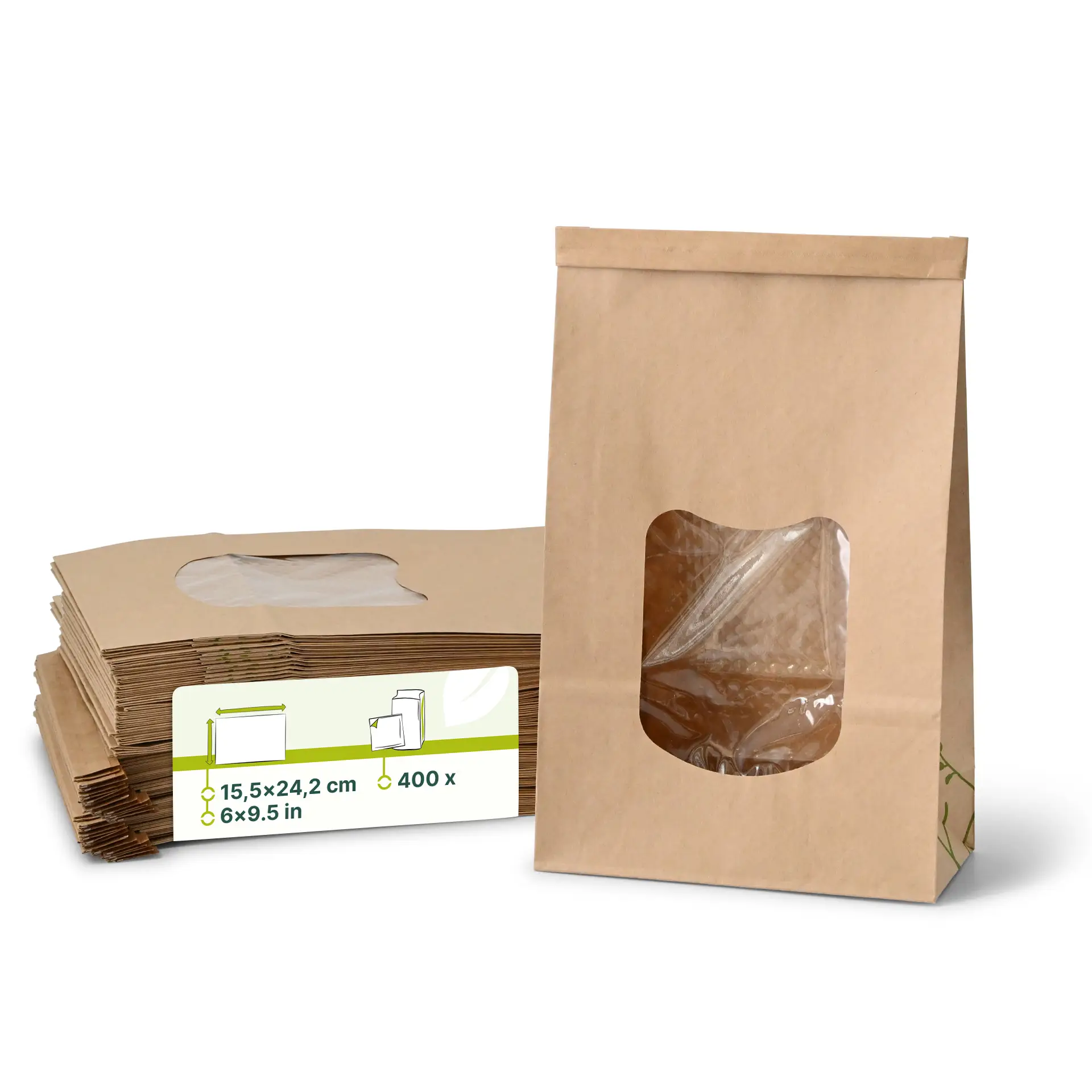 Sac SOS kraft brun L, fenêtre PLA et fermeture, 15,5 x 7 x  24,2 cm Sac SOS kraft brun L, fenêtre PLA et fermeture, 15,5 x 7 x  24,2 cm