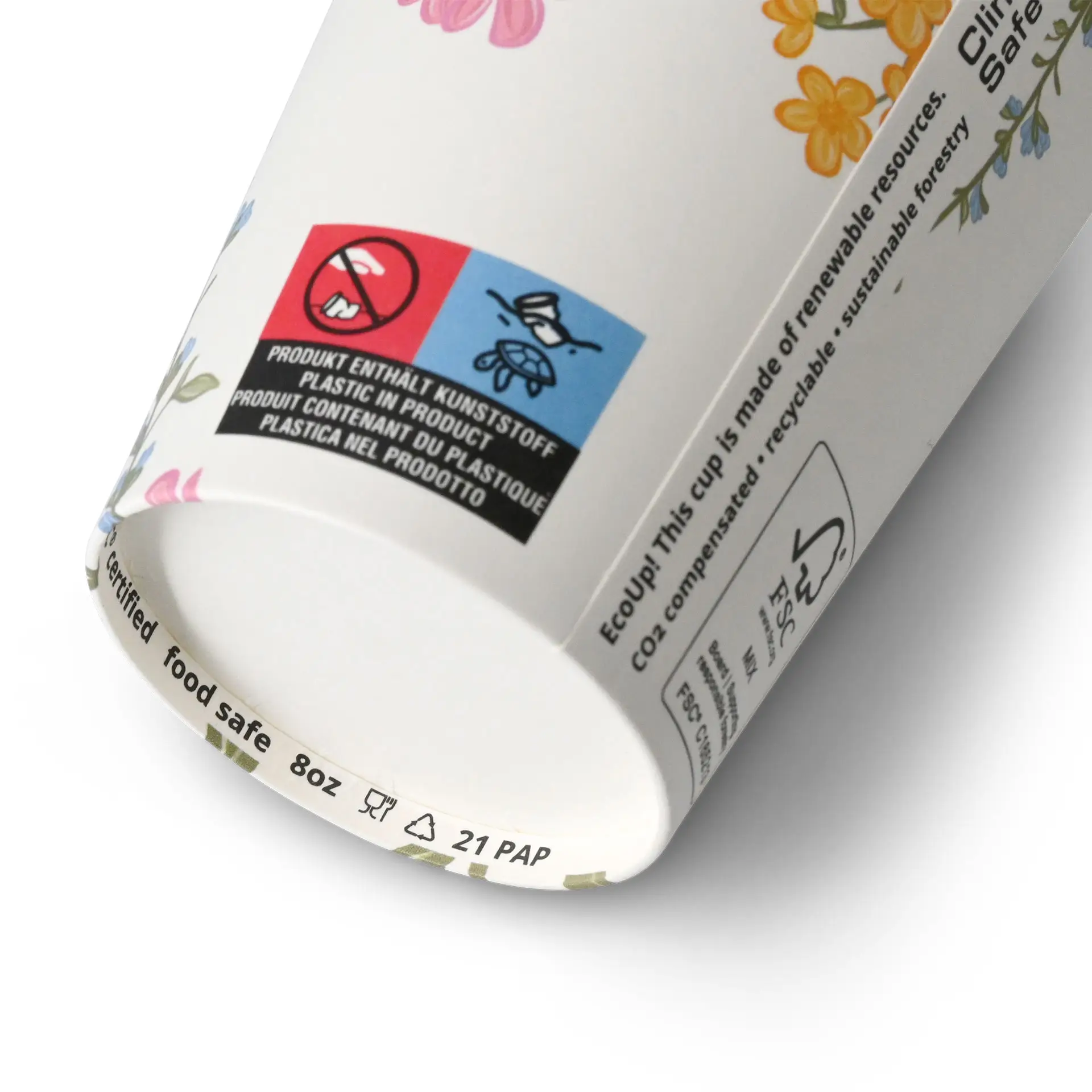 Gobelet en carton imprimé "Printemps" (revêtu) 200 ml / 8 oz, Ø 80 mm, blanc