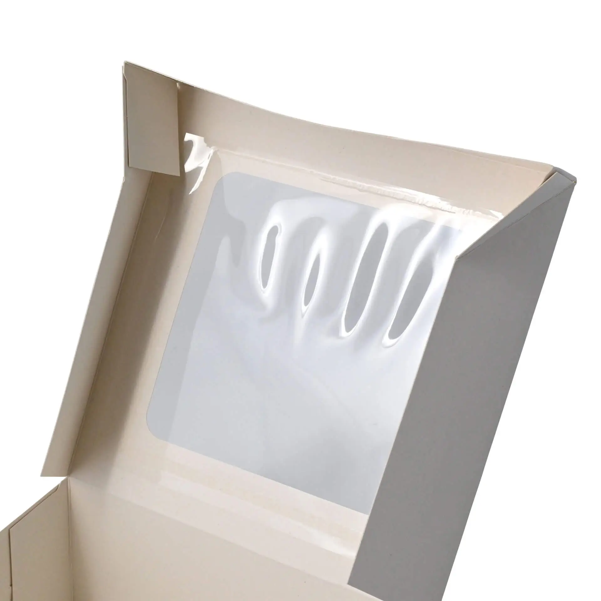 Emballages pâtisserie 18 x 18 x 7,5 cm, fenêtre en cellulose, blanc