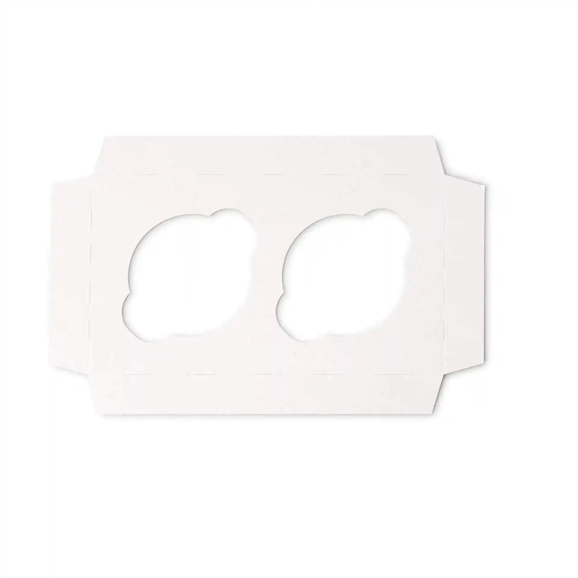 Insert en carton blanc avec deux découpes pour cupcakes, conçu pour être utilisé dans des boîtes à cupcakes.