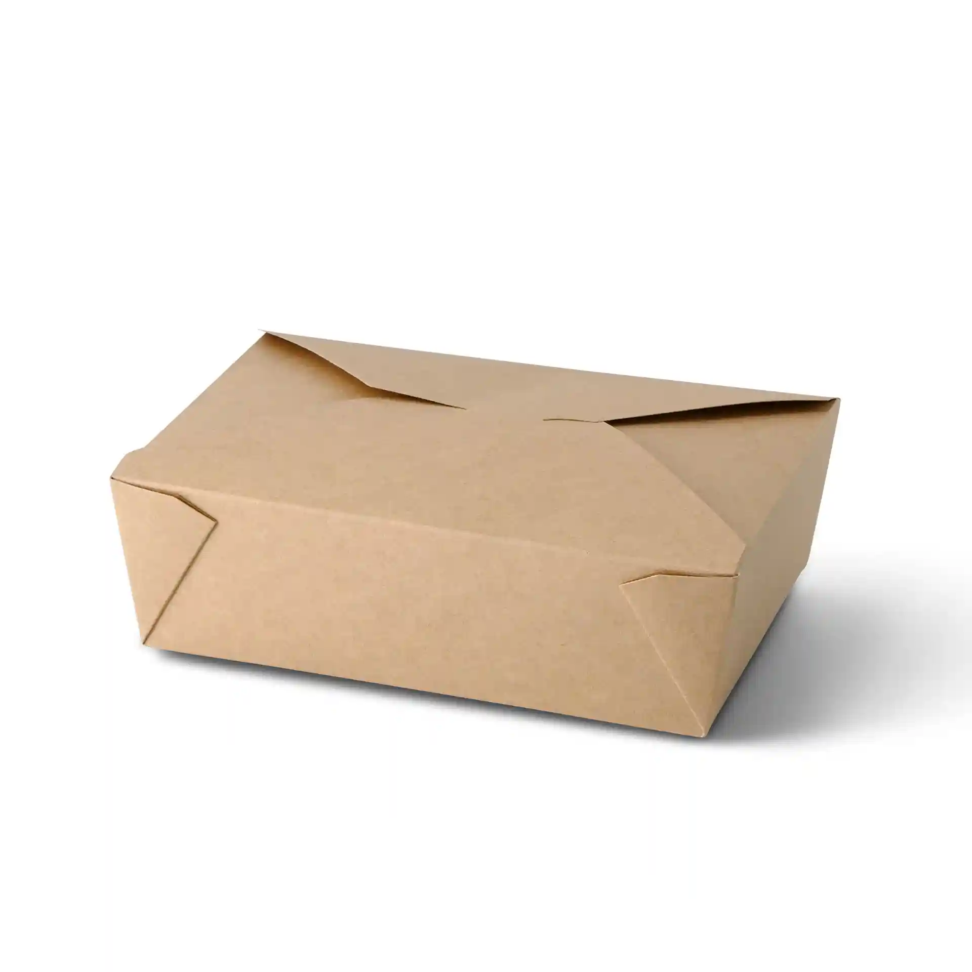 Conteneur en carton rectangulaire brun pour emporter, d'une capacité de 1500 ml, avec un couvercle plié.