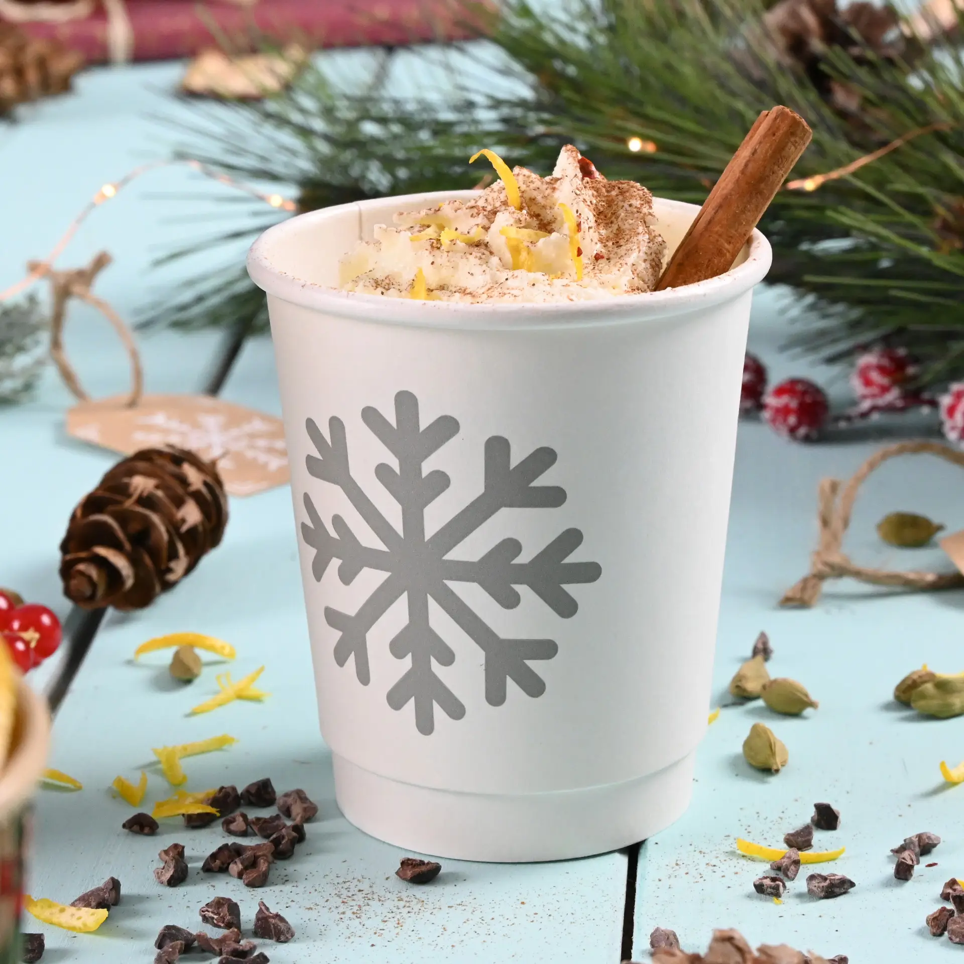 Gobelets personnalisés en carton, double paroi, 200 ml / 8 oz, blanc, mat, bio