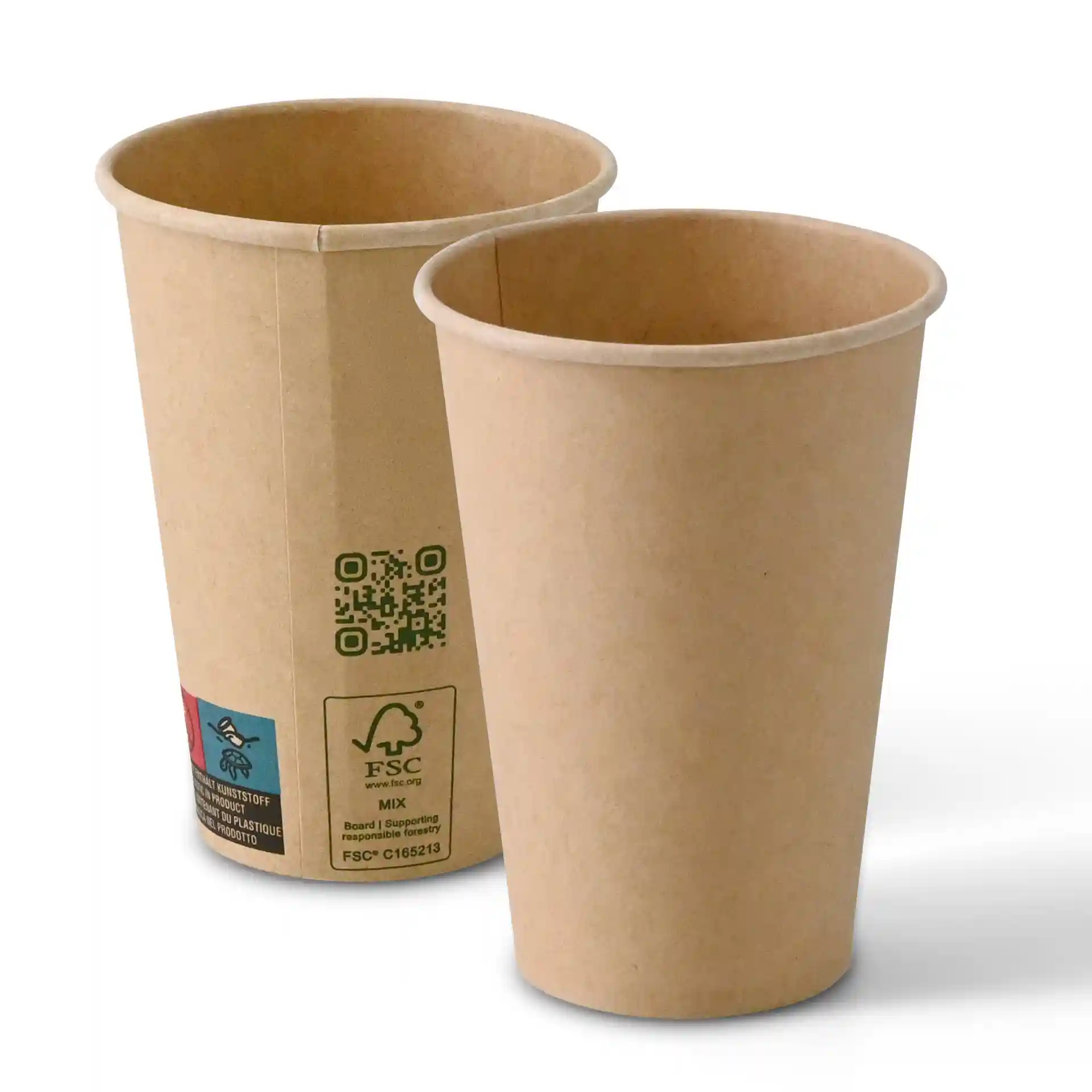 Gobelets en carton marron à paroi simple, capacité de 180 ml, diamètre de 70 mm et hauteur de 98 mm.