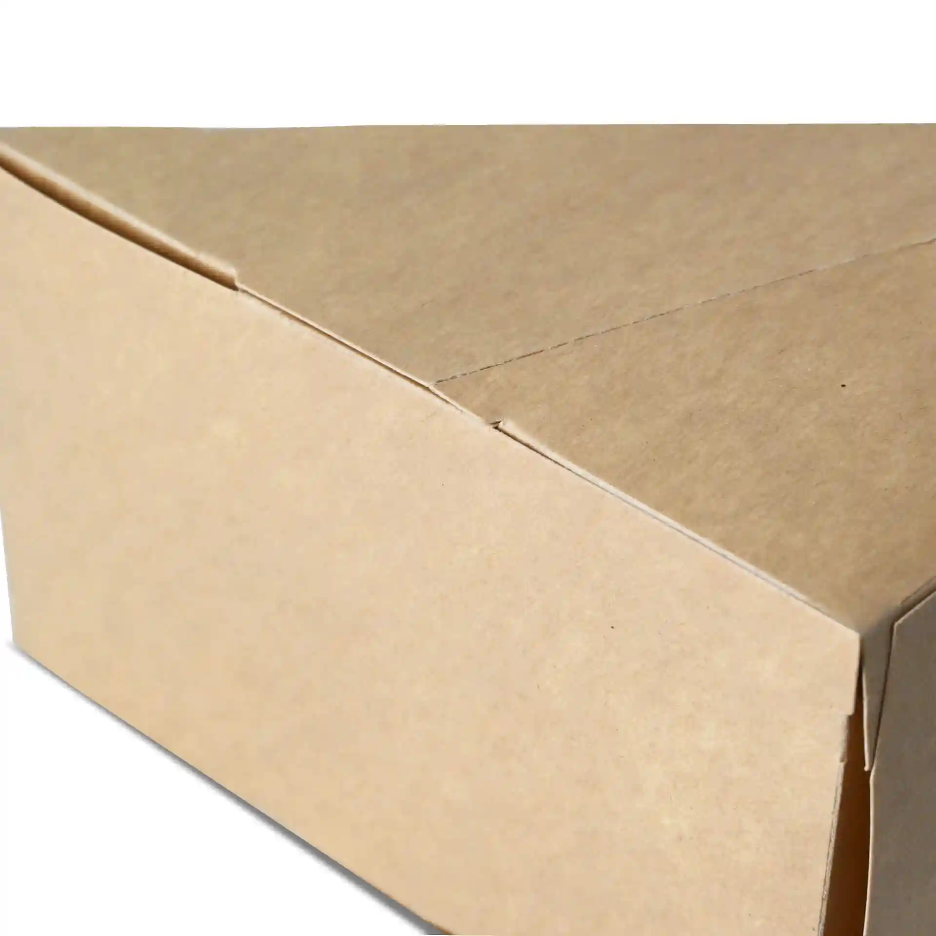 Gros plan d'une boîte à sandwich en carton brun en forme de coin avec une fenêtre de visualisation.