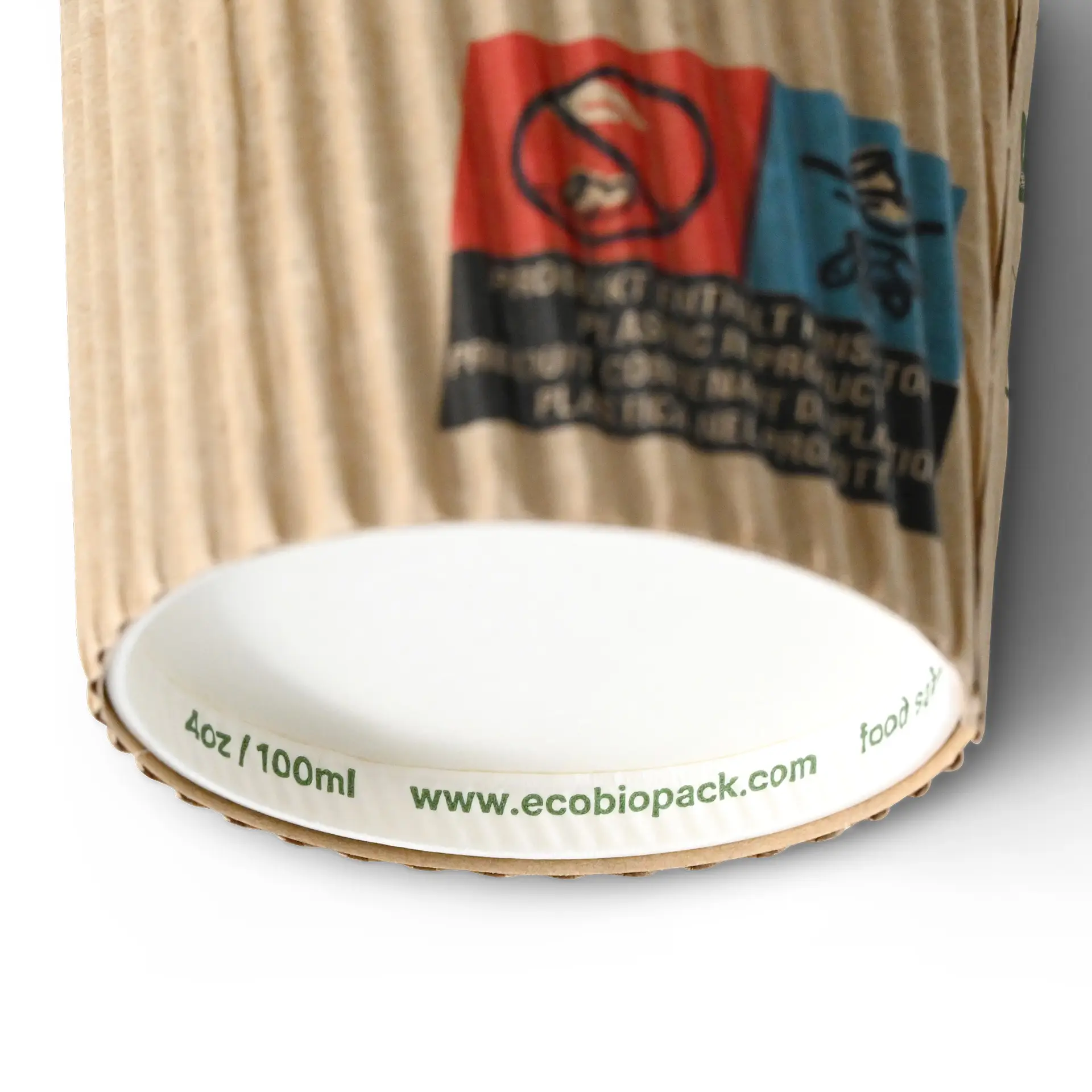 Gobelet en carton ondulé  100 ml / 4 oz, Ø 62 mm, brun / intérieur blanc, revêtement PLA