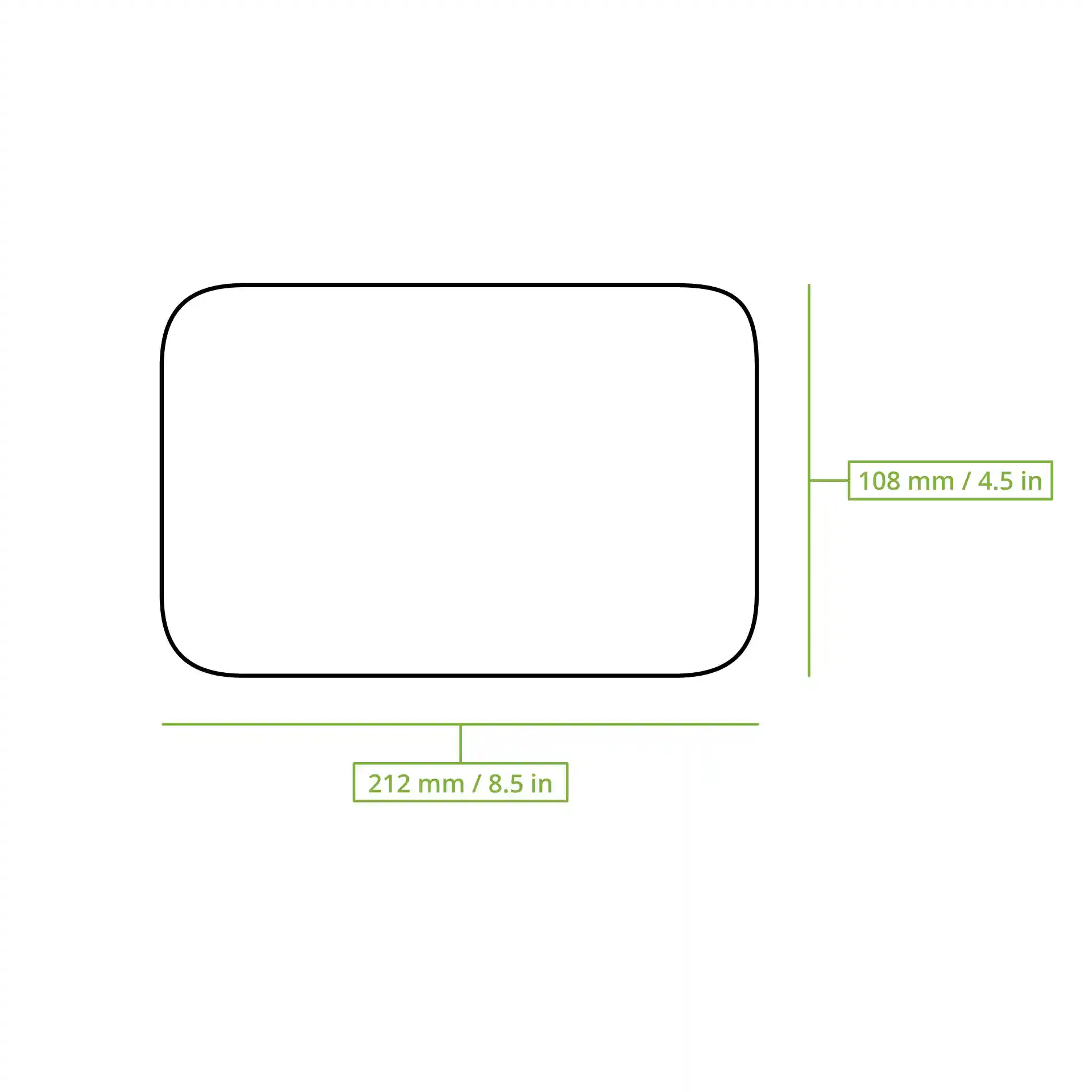 Dessin schématique d'un couvercle rectangulaire de dimensions 212 mm par 108 mm.