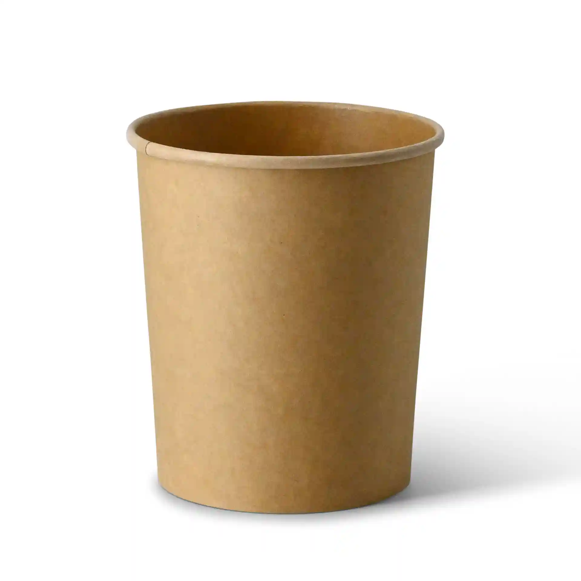 Gobelet en carton brun pour soupe, forme ronde, capacité de 800 ml et revêtement écologique.