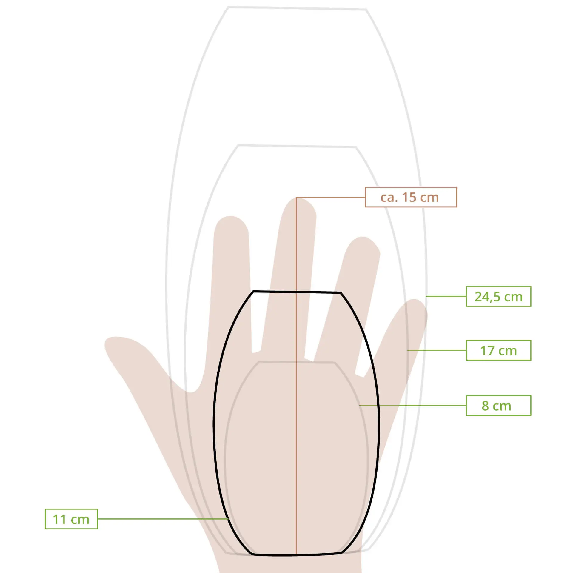 Dessin schématique d'une forme de bateau avec des lignes de dimension montrant les mesures de hauteur, de longueur et de largeur.