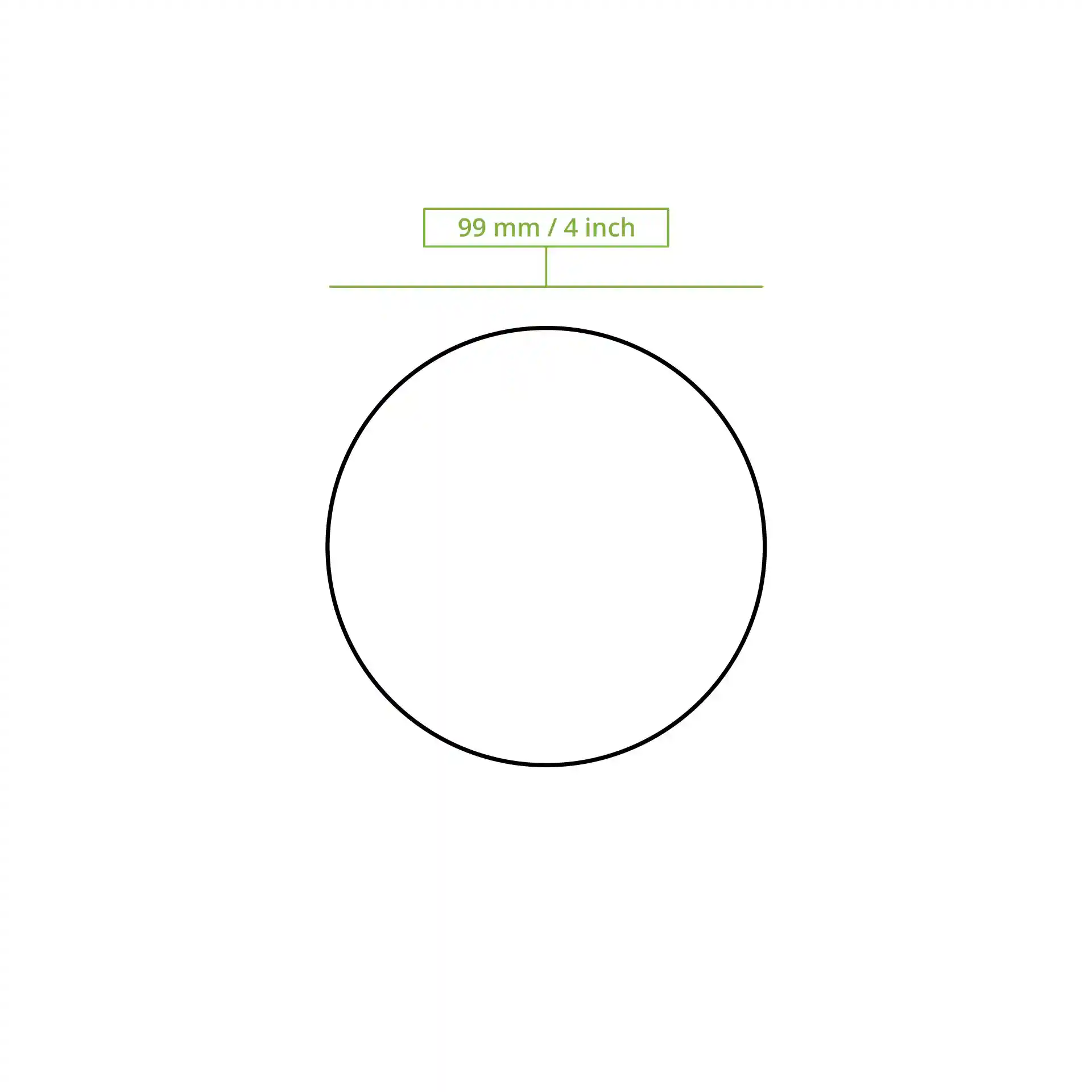 Dessin schématique d'un cercle avec un diamètre de 99 mm et une étiquette indiquant la mesure.