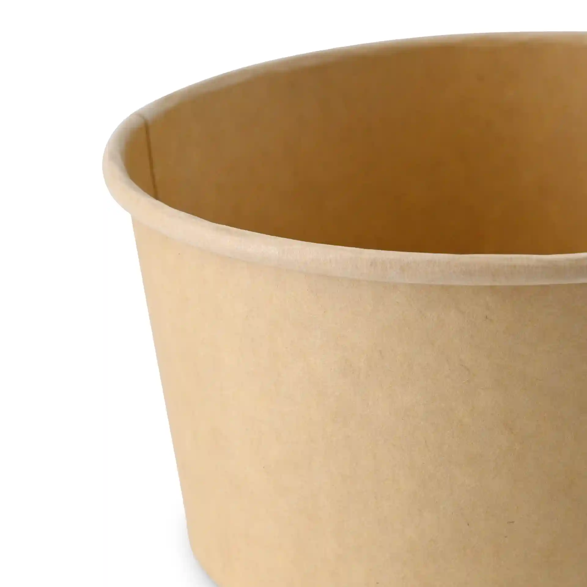 Bol en carton brun de forme ronde, avec une surface intérieure et extérieure lisse.