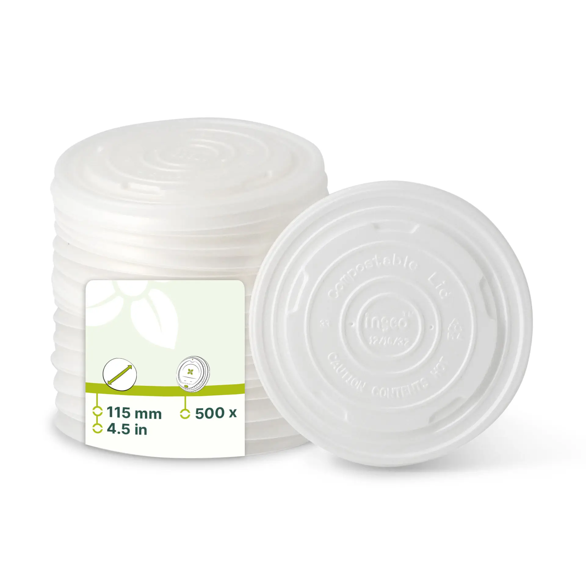 Couvercle plat en CPLA blanc pour pot en carton, Ø 115 mm