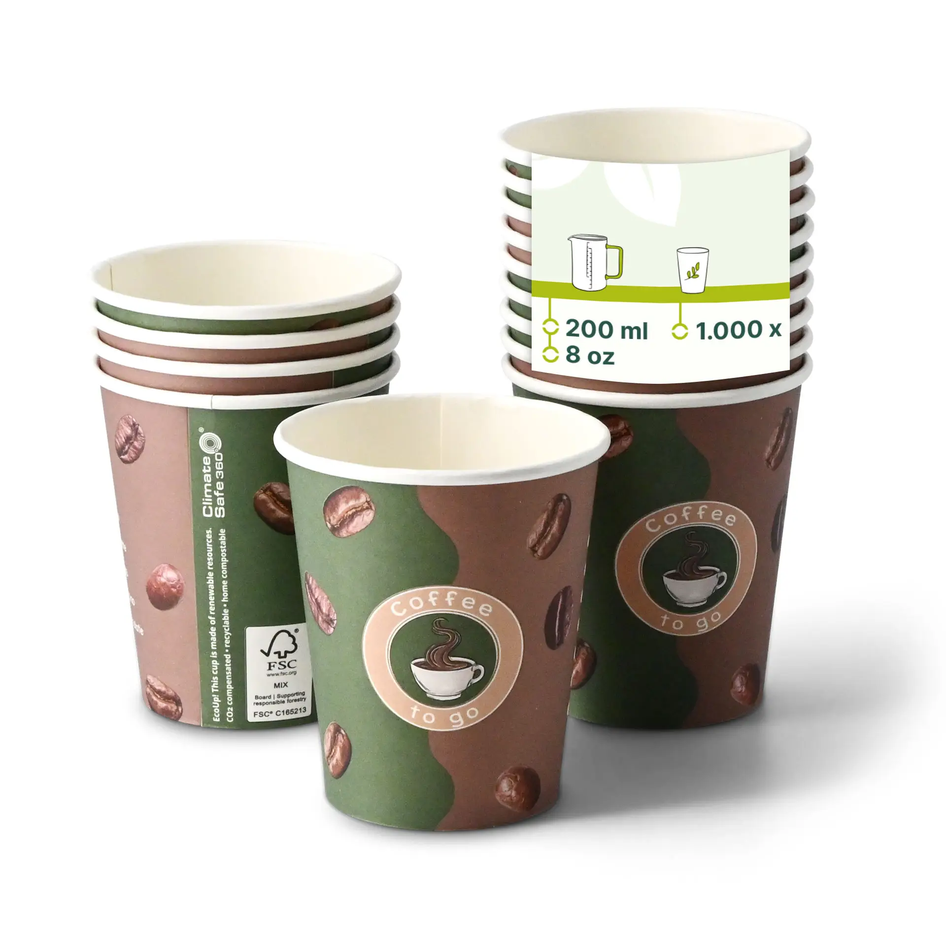 Gobelet en carton imprimé "Café" 20 cl / 8 oz, Ø 80 mm dhd04553-pappbecher-bedruckt-kaffee-200-ml-8-oz-80-mm