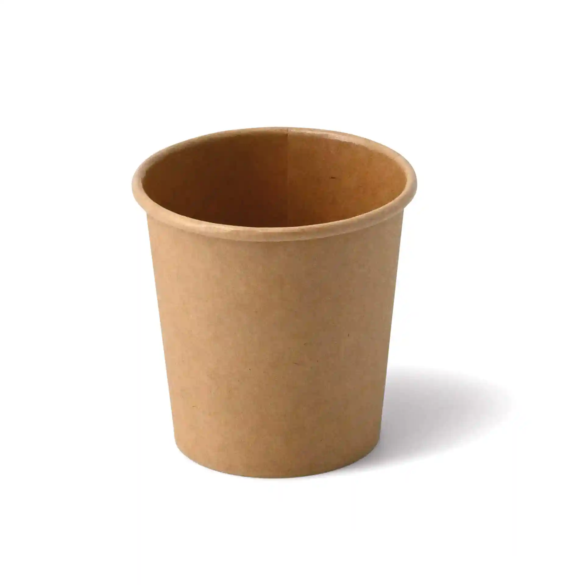 Gobelet en carton brun de forme ronde, capacité de 4 oz et hauteur de 60 mm.