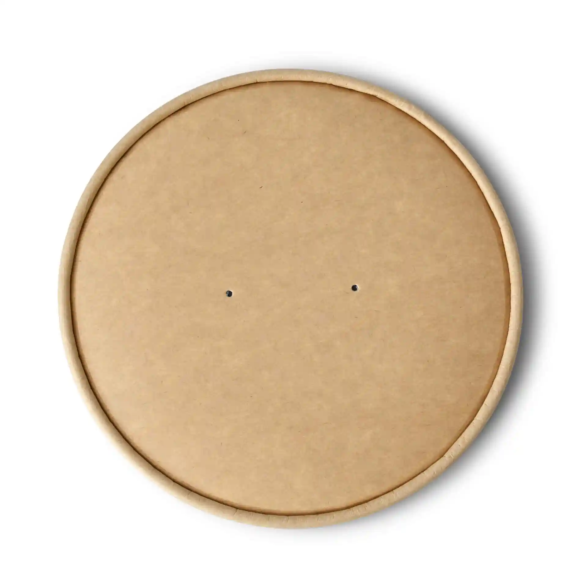 Couvercle rond en carton brun avec membrane, diamètre 185 mm, comportant deux petits trous sur le dessus.