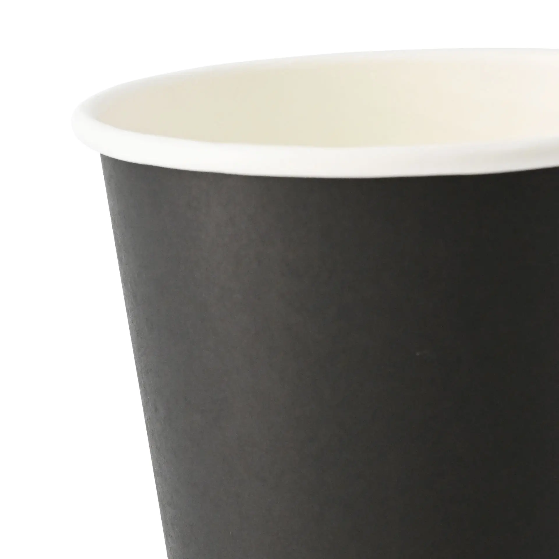 Gobelet en papier noir à paroi simple avec revêtement PLA, convient pour boissons chaudes et froides, capacité de 300 ml.