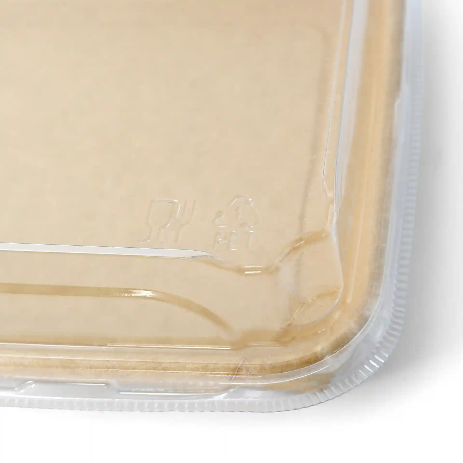Couvercle en PET transparent pour boîtes à sushi, mesurant 24 x 15 cm, avec des marquages visibles sur le bord.