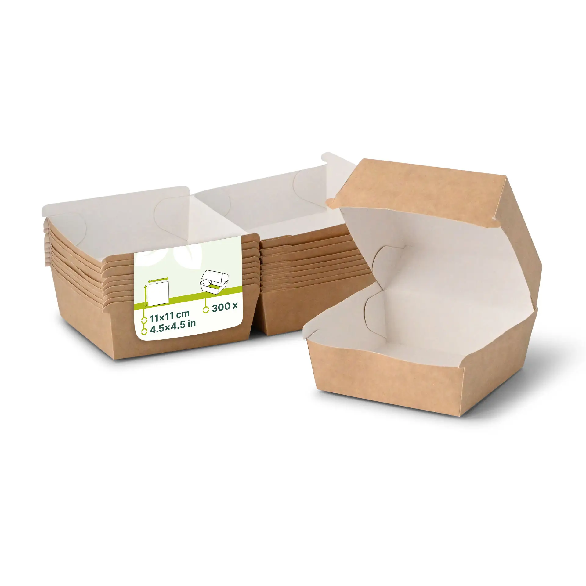 Boite à burger en carton brun-blanc, 11 x 11 x 8 cm Boite à burger en carton brun-blanc, 11 x 11 x 8 cm
