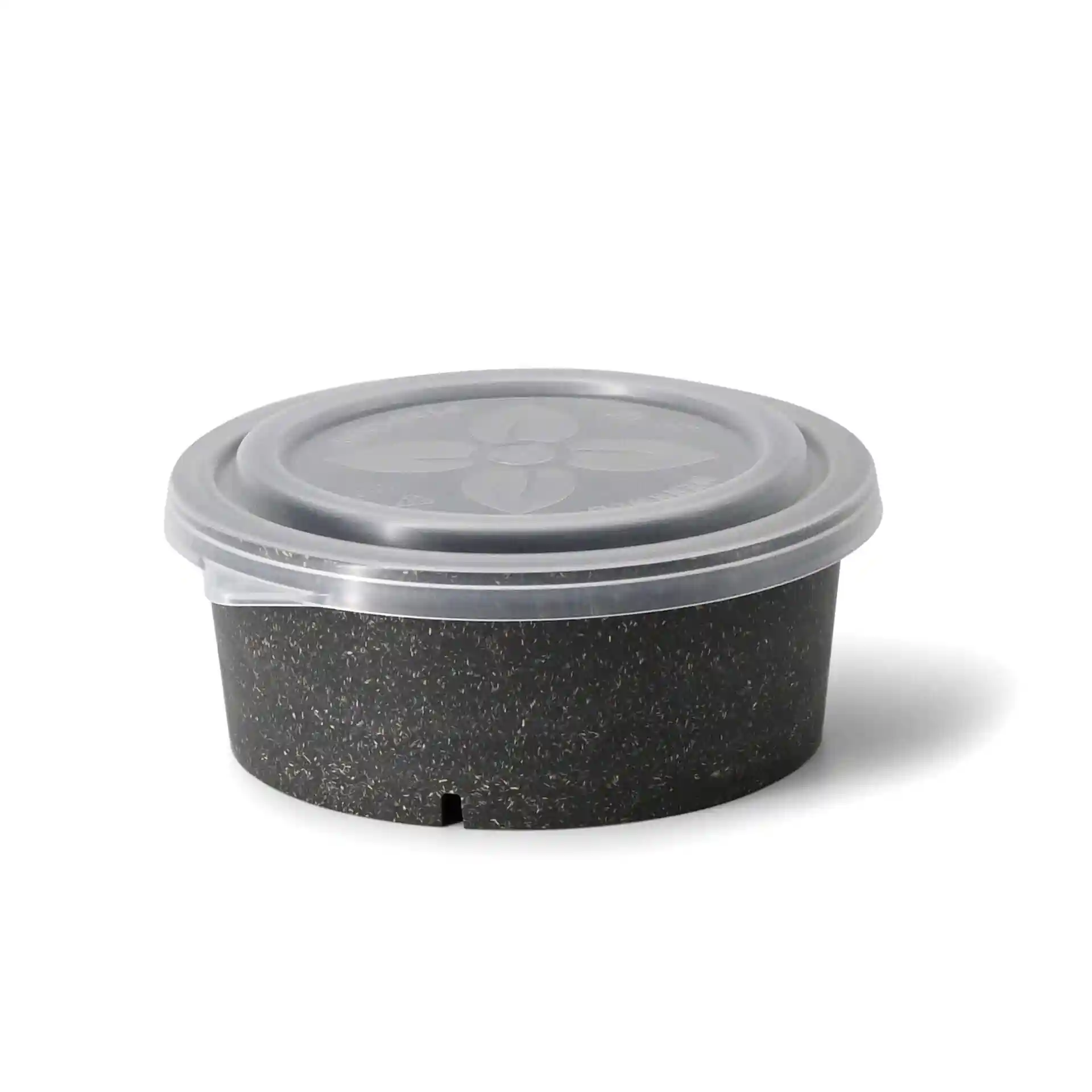 Bol rond avec un couvercle transparent, en PP, mesurant 150 mm de diamètre et 15 mm de hauteur.