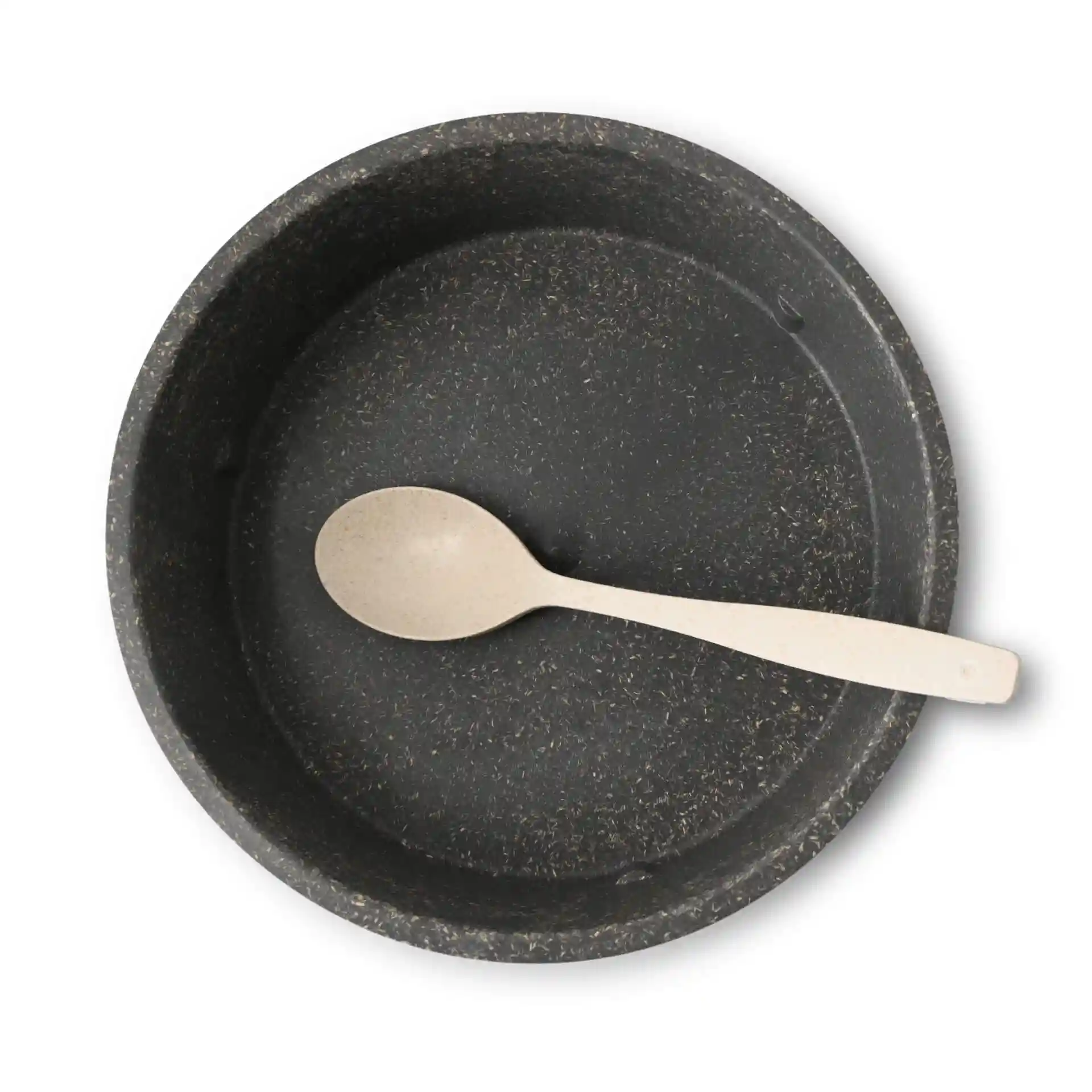 Bol rond gris d'une capacité de 1 000 ml avec une cuillère beige à l'intérieur.