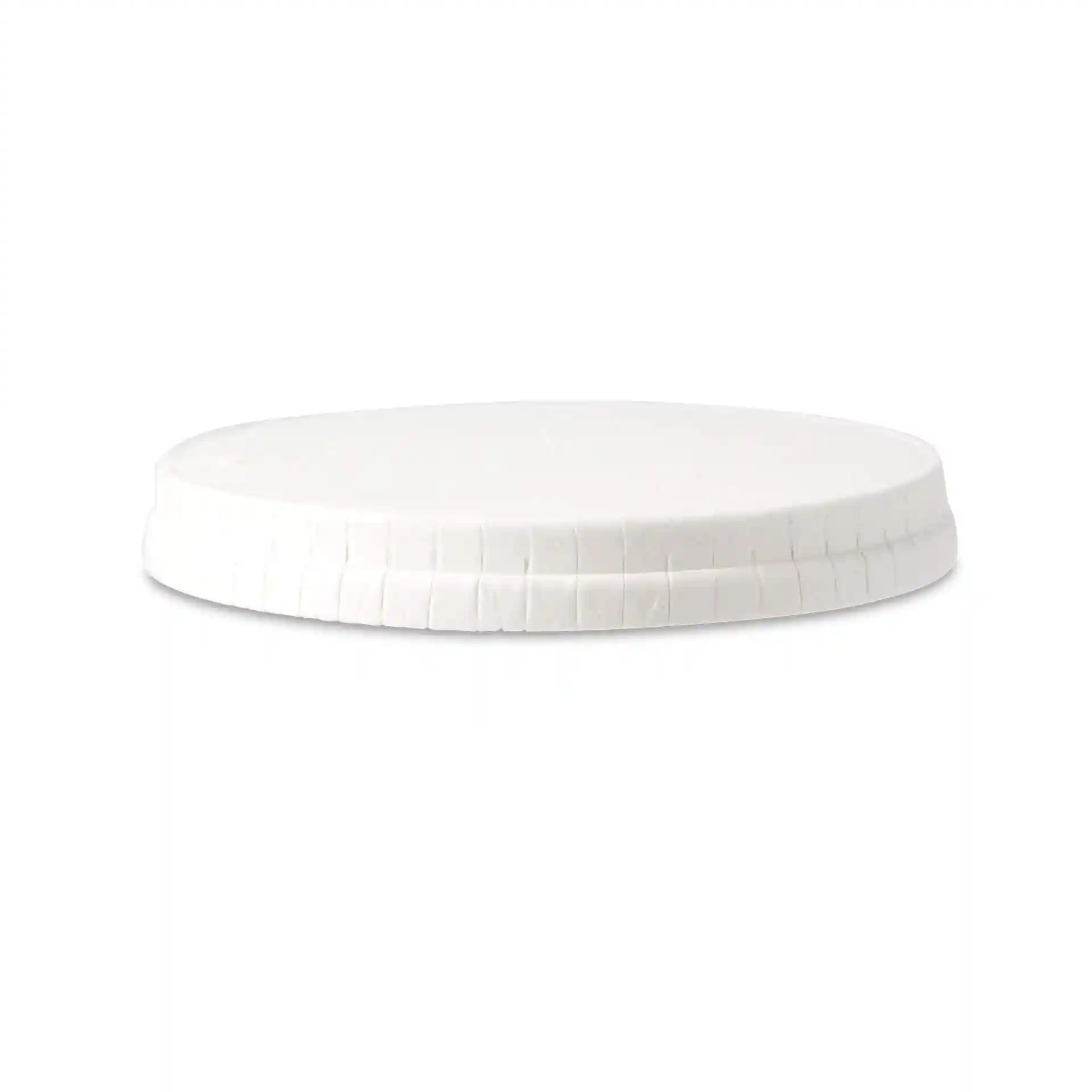 Couvercle en papier blanc de 81 mm de diamètre avec un trou pour paille, surface lisse et bord cannelé.