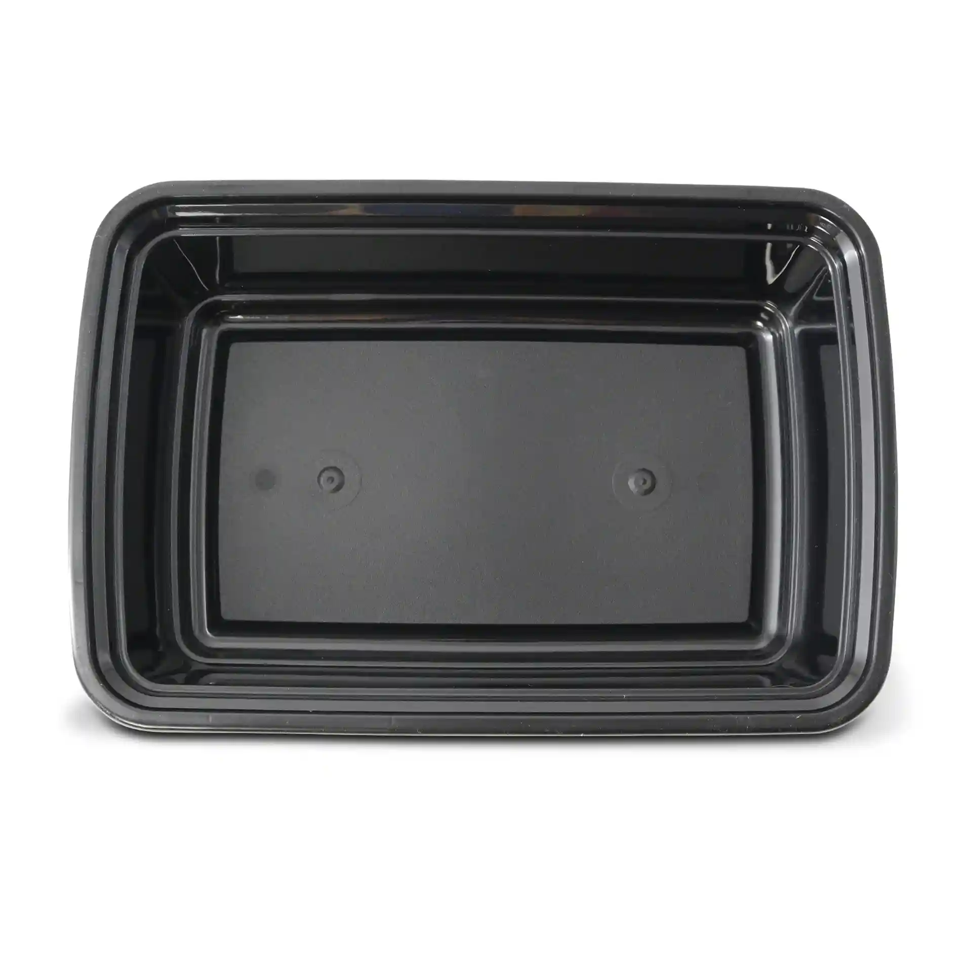 Conteneur rectangulaire réutilisable noir d'une capacité de 700 ml, mesurant 185 mm de long et 124 mm de large.