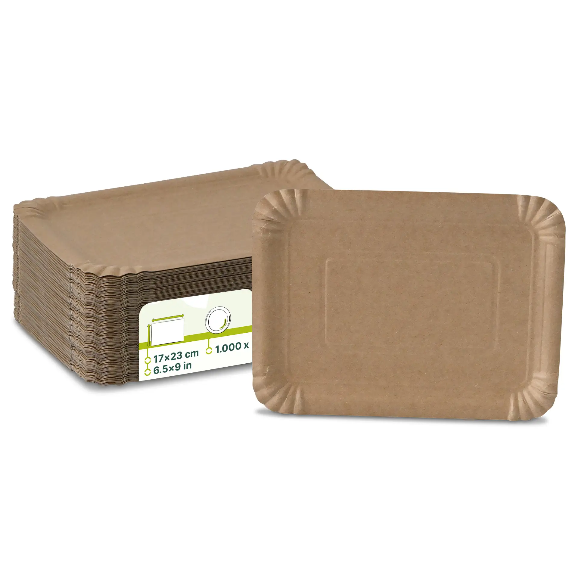 Assiettes en carton 17 x 23 cm, marron, rectangulaires Assiettes en carton 17 x 23 cm, marron, rectangulaires