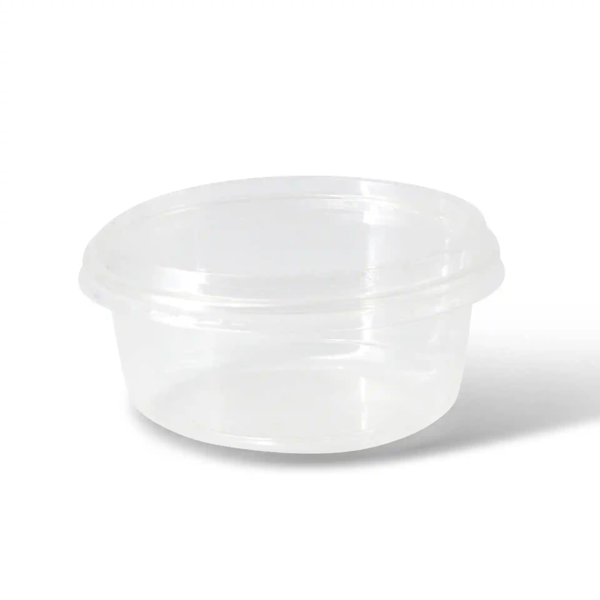 Conteneur rond transparent de 360 ml de capacité et de 121 mm de diamètre.