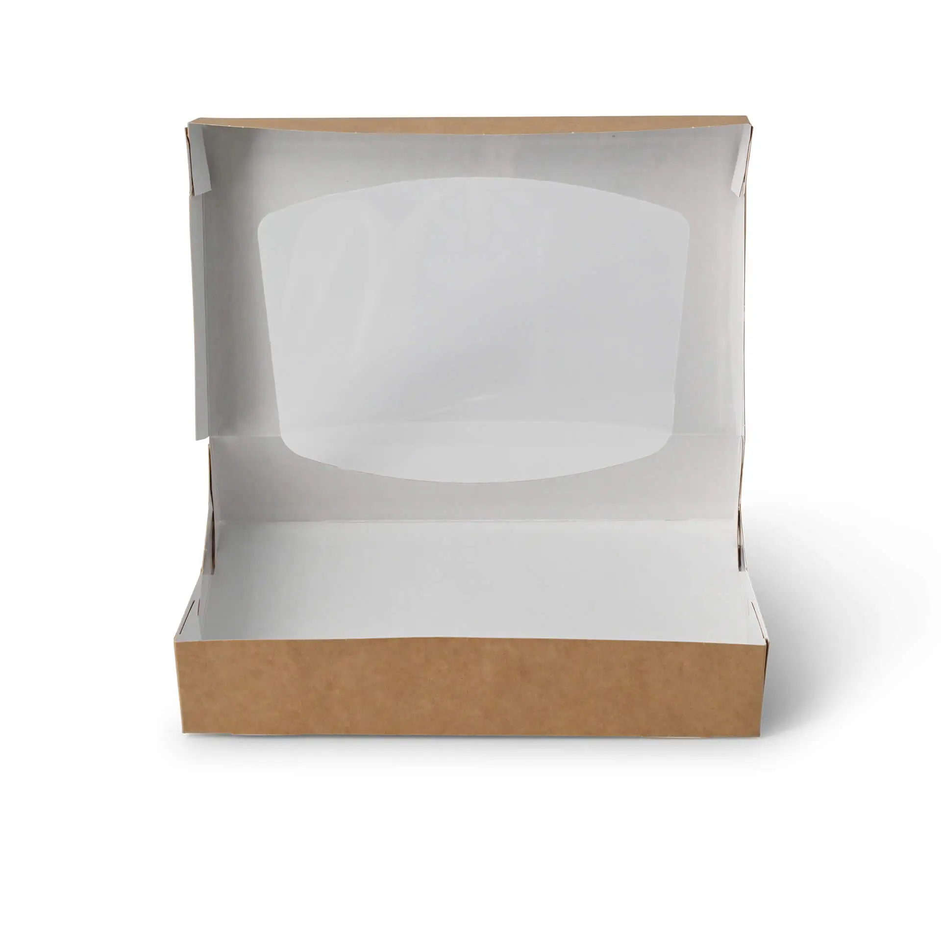 Boîtes pliantes avec fenêtre, 20 x 12 x 4 cm, 900 ml, fenêtre en cellulose, extérieur brun, intérieur blanc