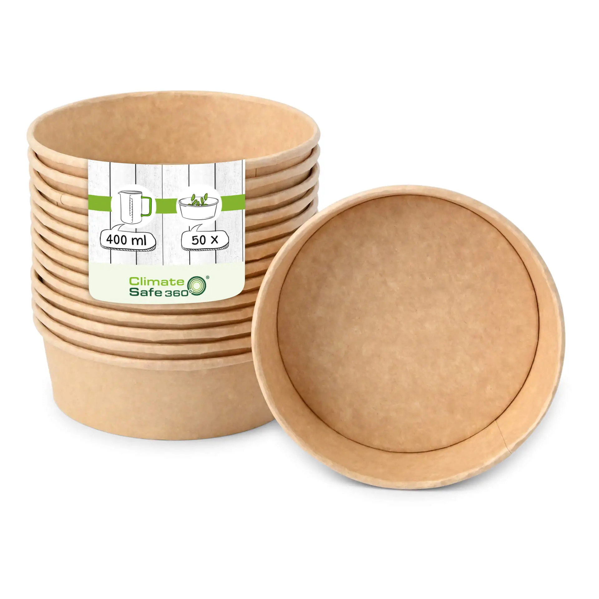 Bol rond en carton kraft (revêtu de PE), 400 ml, Ø 150 mm, brun, rondes (650 ml de volume max.)