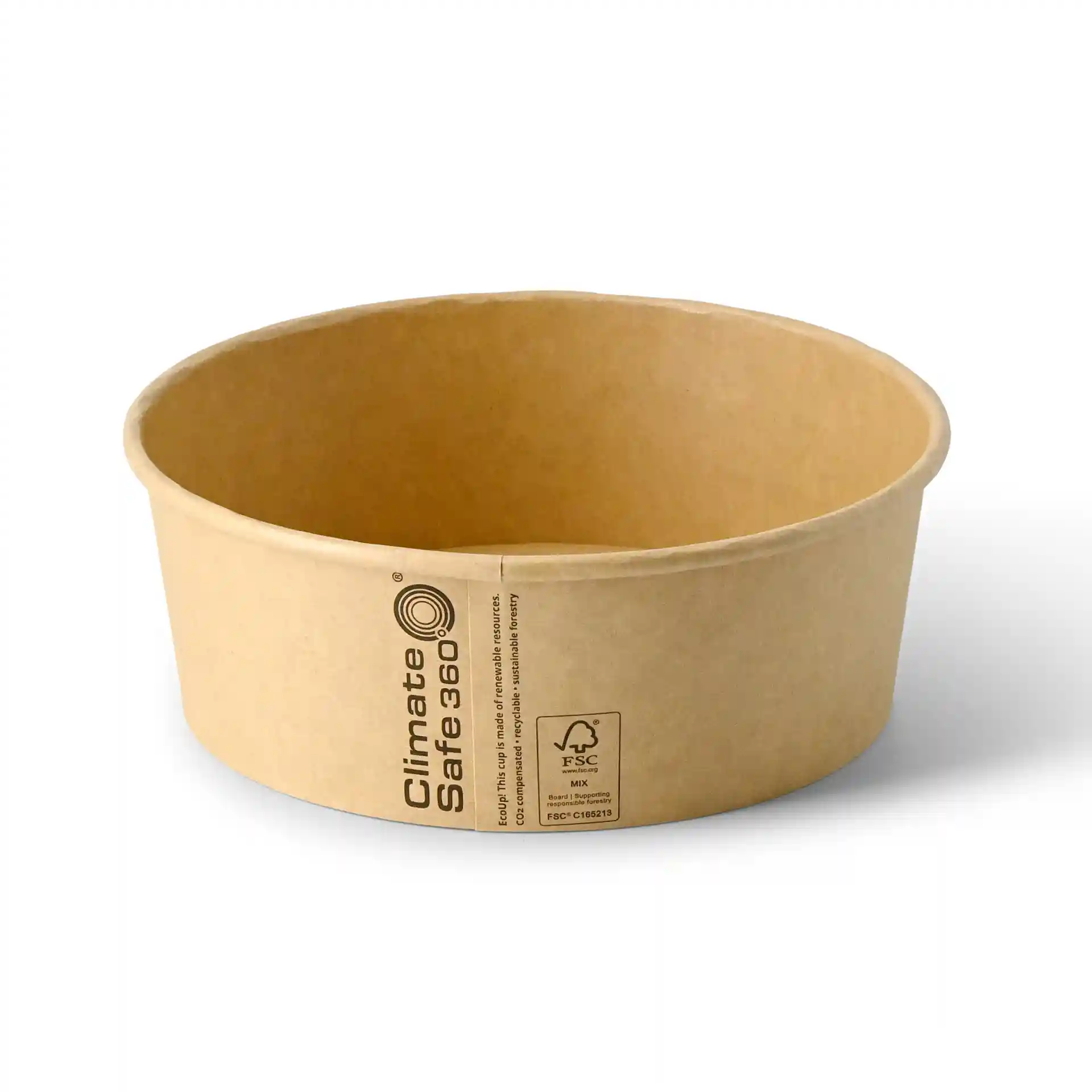 Bol rond en carton brun avec revêtement écologique, 185 mm de diamètre et 65 mm de hauteur.