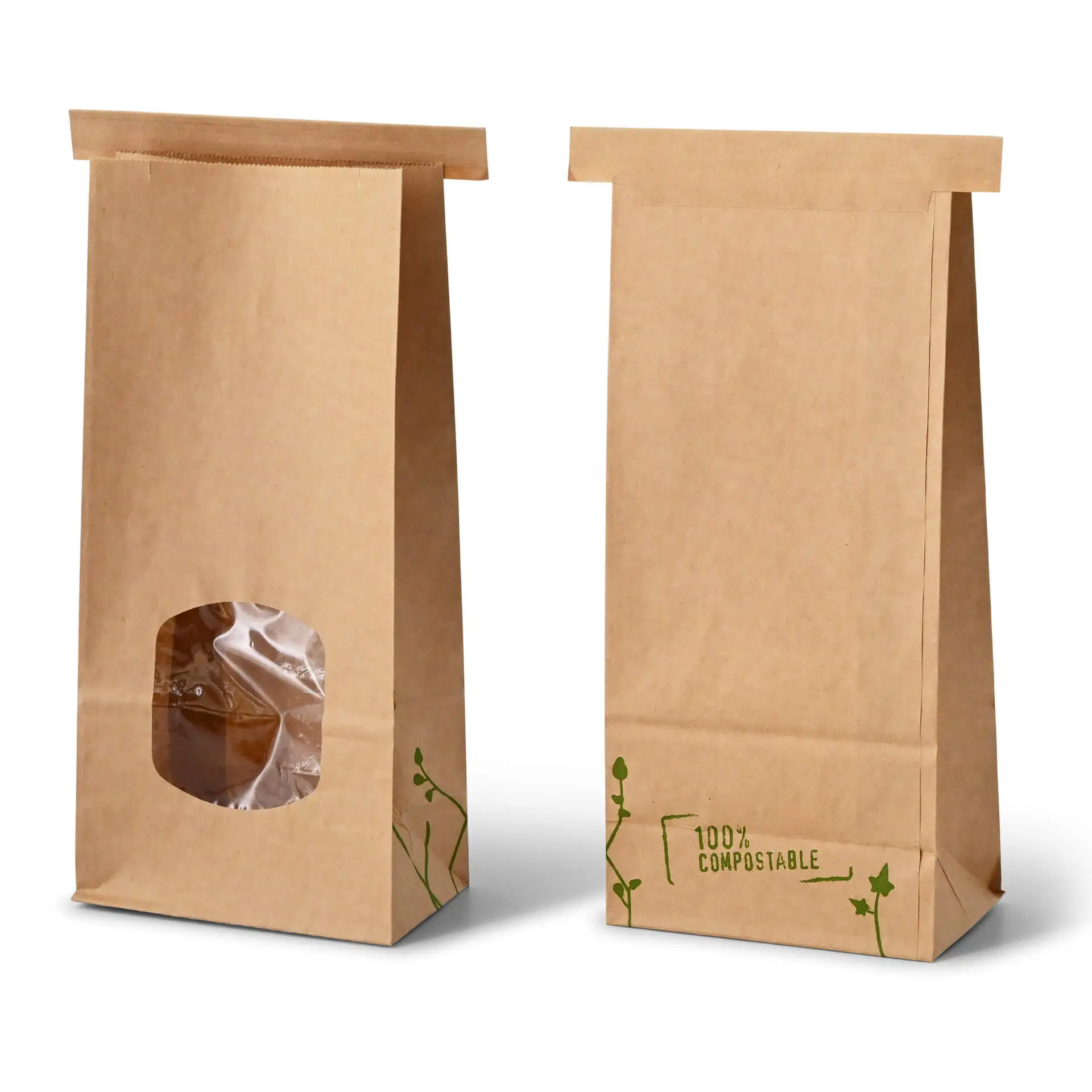 Sac SOS kraft brun M, fenêtre PLA et fermeture, 11,5 x 7,2 x 24,6 cm dre02780-blockbeutel-m-fenster-m-115-x-72-x-246-cm-pla-folie-braun-clipband-kraftpapier-2