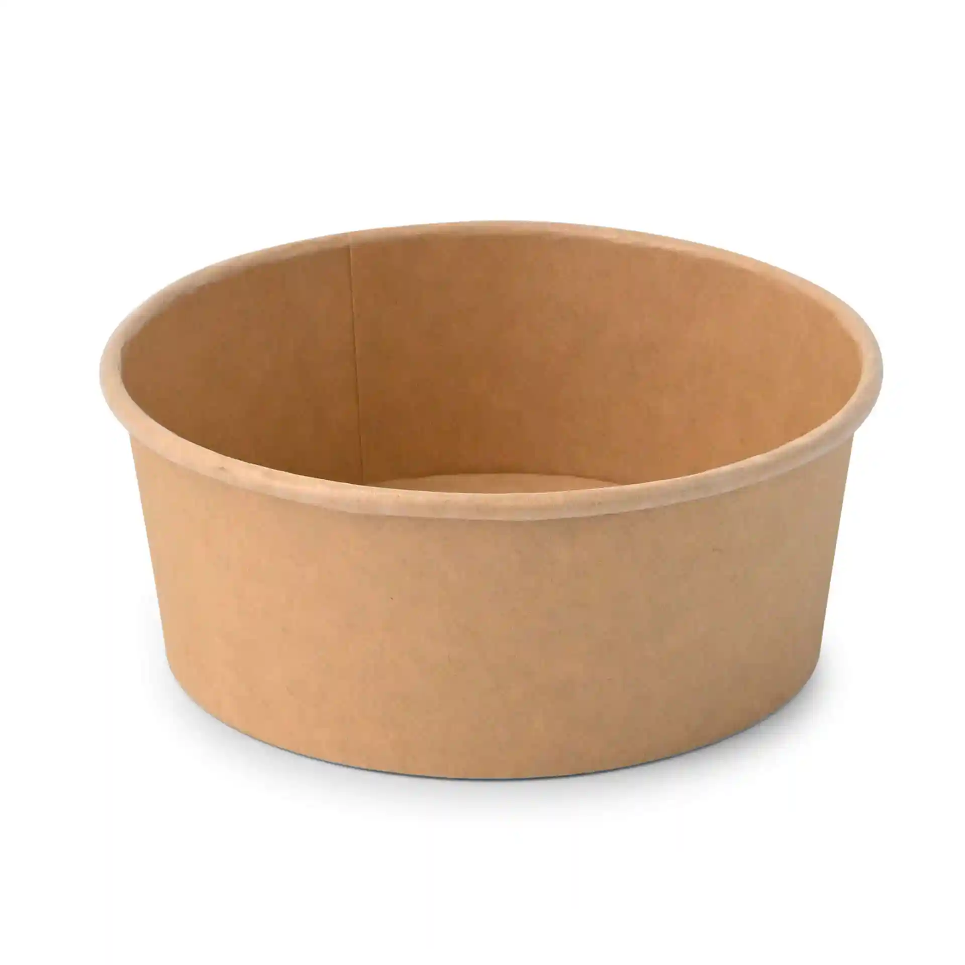 Bol en papier brun rond en carton, diamètre de 150 mm, hauteur de 60 mm, avec un revêtement écologique.