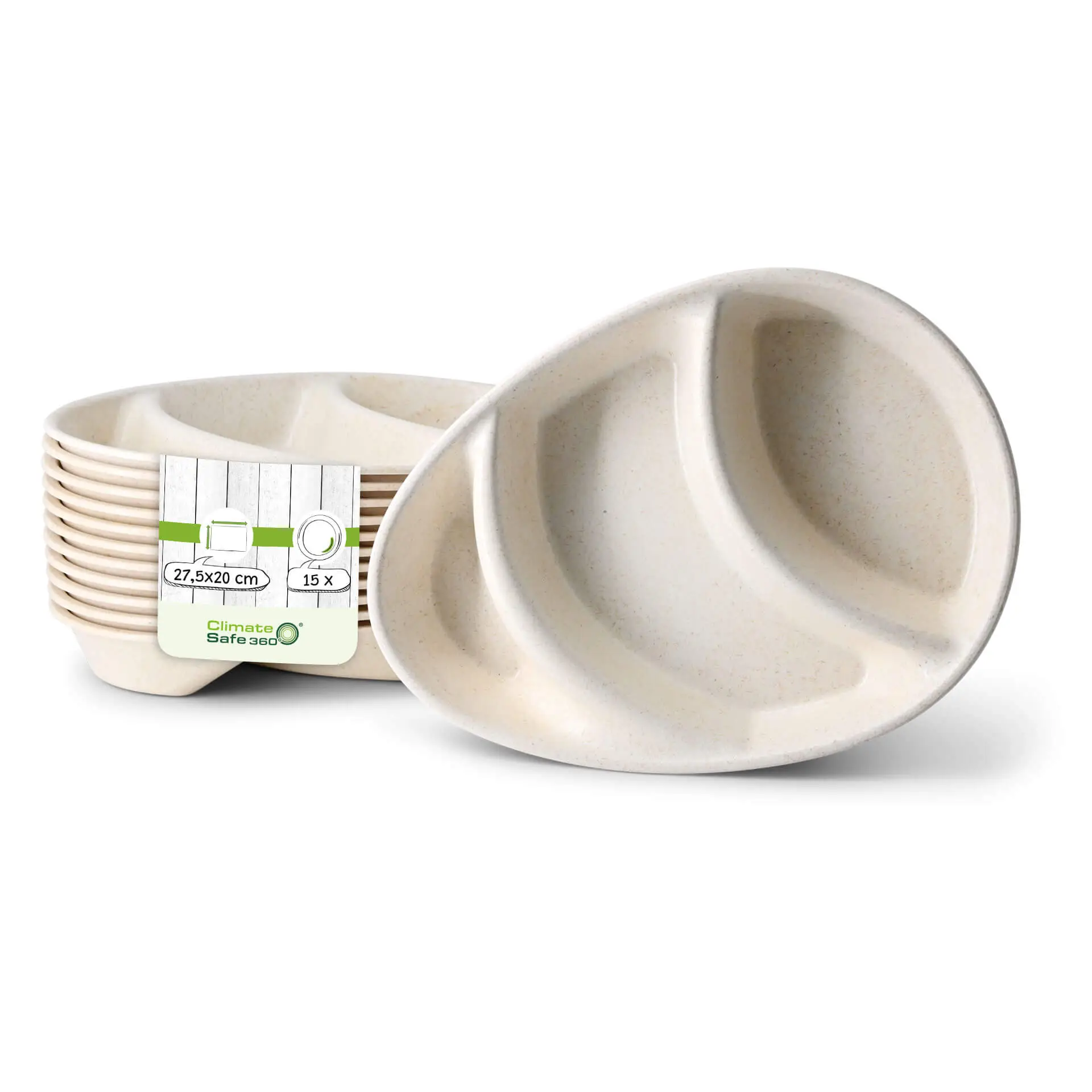 Assiette ovale réutilisable "merways Plate" 27,5 x 20 x 3,5 cm, 3 compartiments, cajou / blanc crème dfc008361-mehrweg-menue-teller-merways-plate-275-x-20-x-35-cm-3-kammern-tropfenfoermig-cashew-creme-weiss