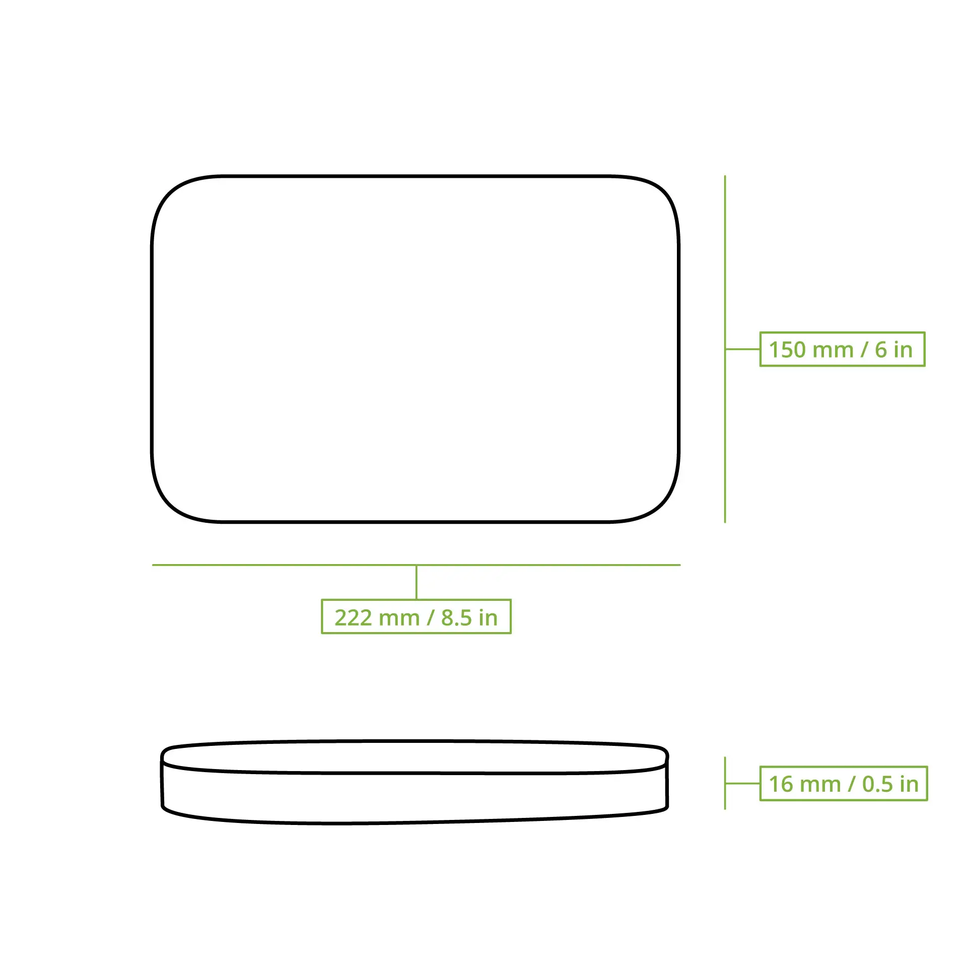 Couvercle transparent réutilisable en polypropylène ; forme rectangulaire avec des dimensions de 222 mm x 150 mm x 16 mm.