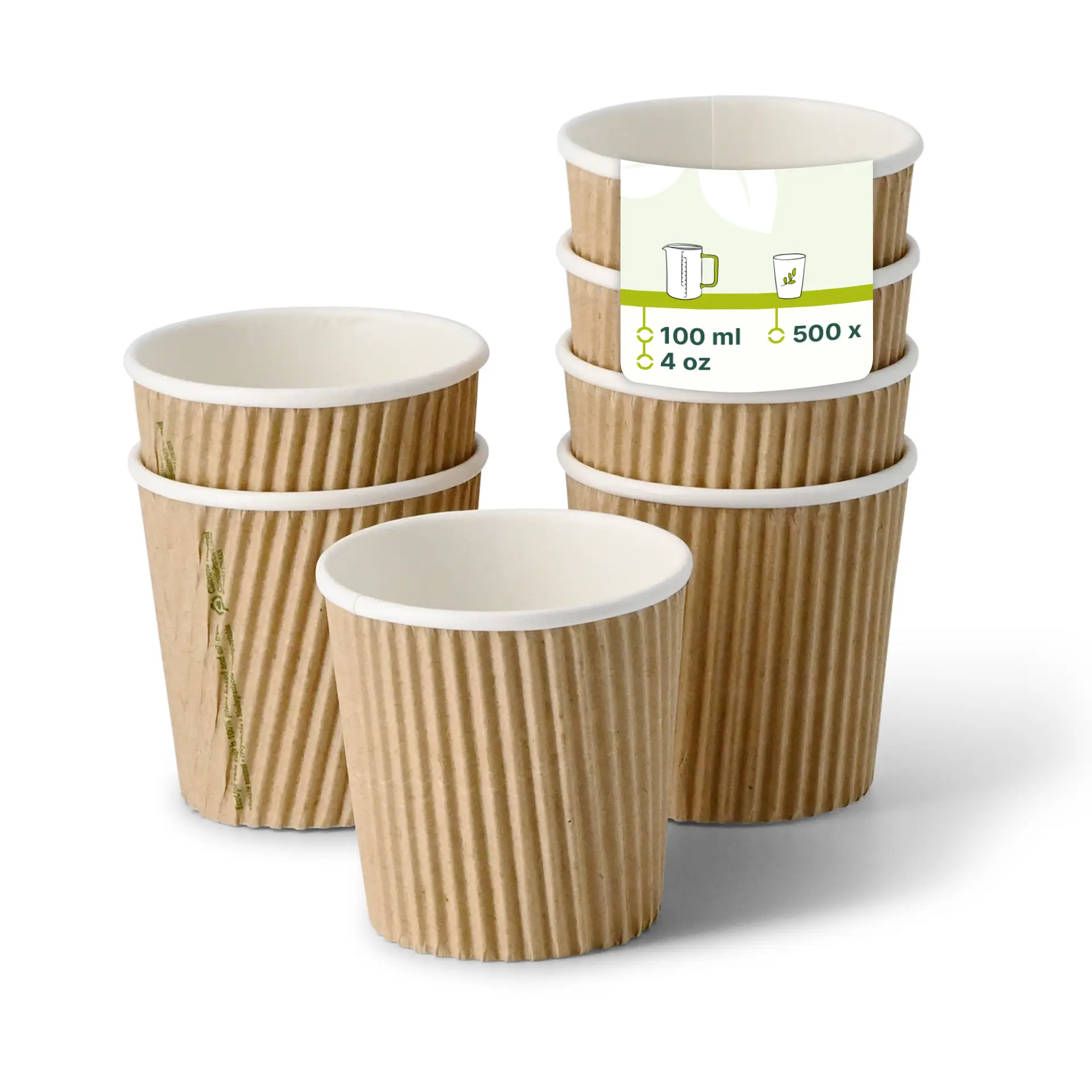 Gobelet en carton ondulé brun, 10 cl / 4 oz, Ø 62 mm dhd04902-riffelbecher-coffee-to-go-becher-100-ml-4-oz-62-mm-braun-innen-weiss