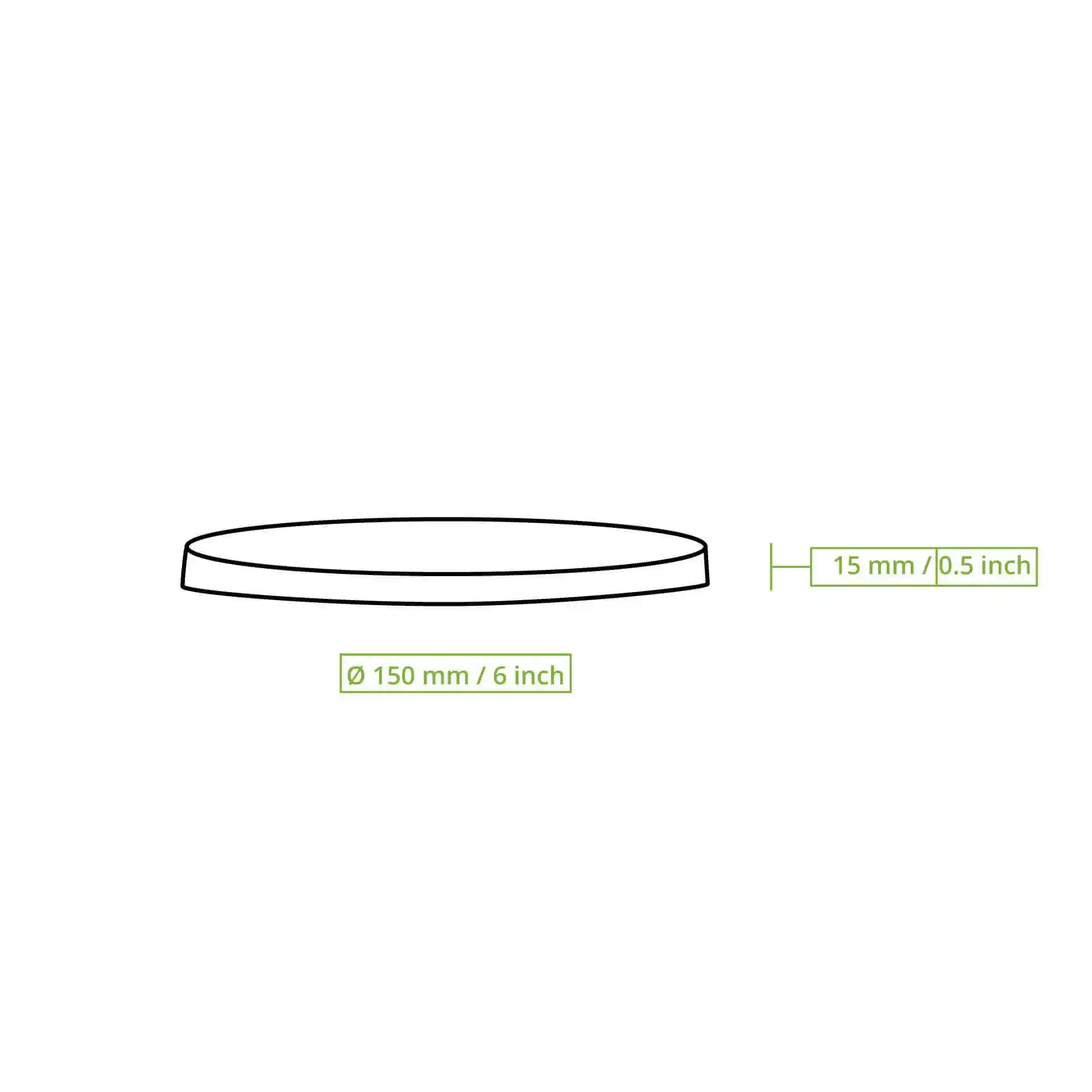 Dessin schématique d'un couvercle rond d'un diamètre de 150 mm et d'une hauteur de 15 mm.