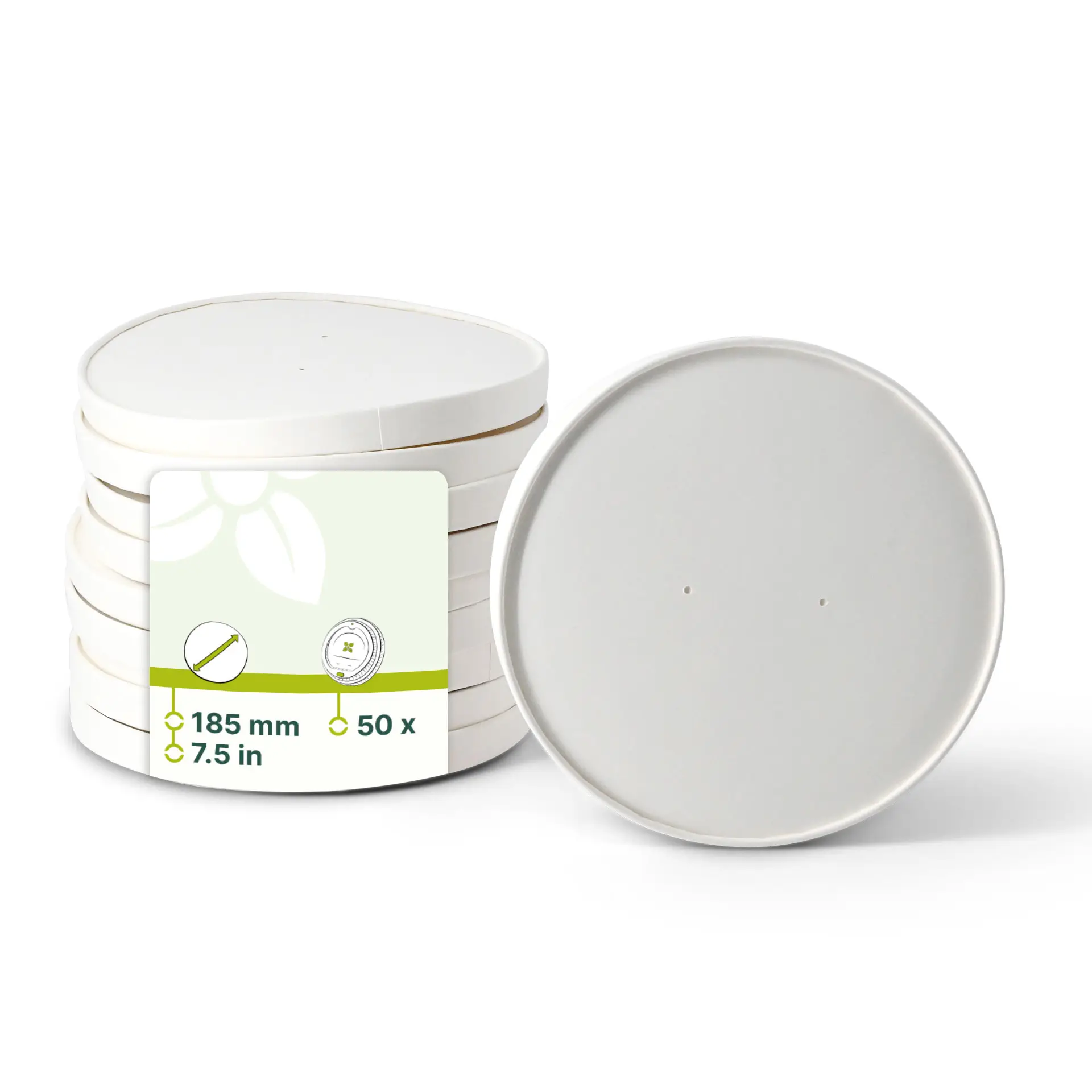 Couvercle en carton avec membrane (revêtu de PE) Ø 185 mm, blanc, rond (pour bol en carton kraft)