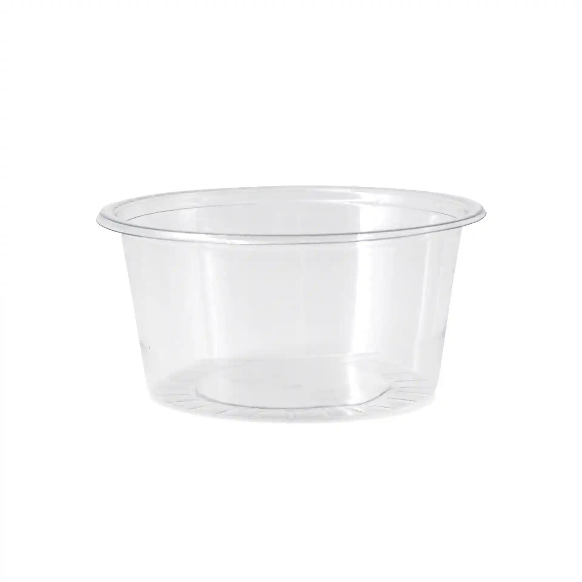 Pot à sauce en rPET transparent de 75 mm de diamètre et 34 mm de hauteur, capacité de 100 ml.