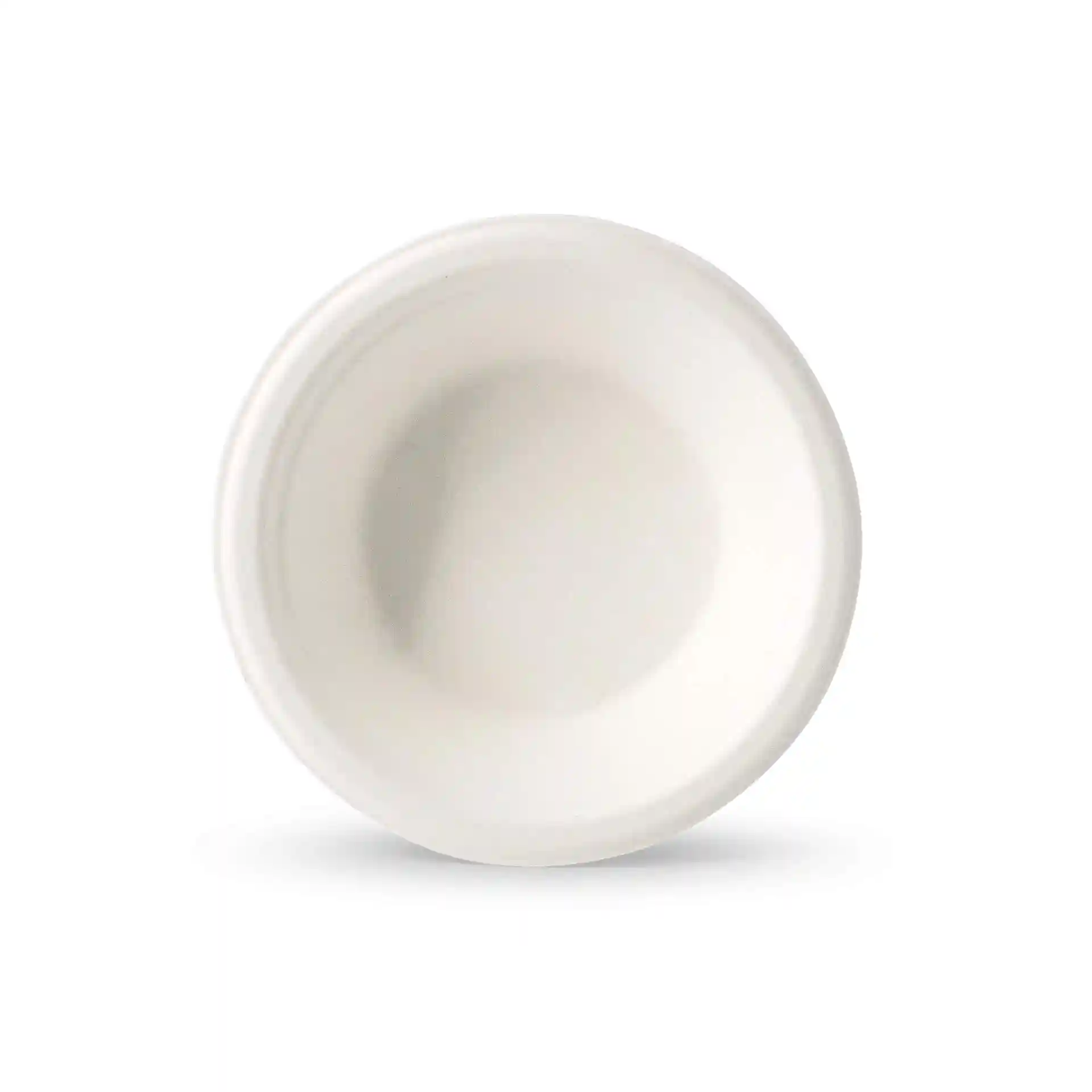 Bol rond en canne à sucre blanc d'un diamètre de 160 mm et d'une hauteur de 40 mm, vu de dessus.