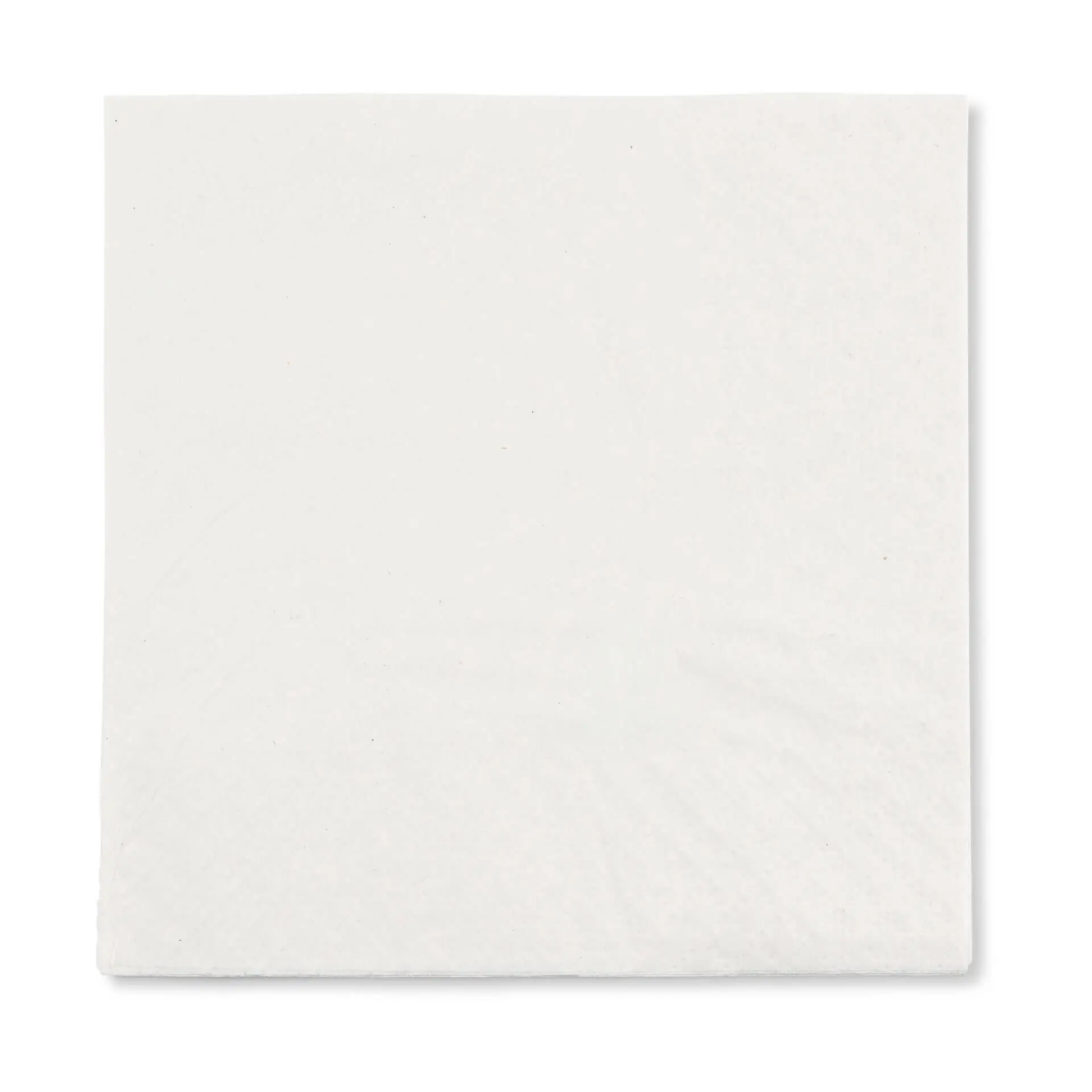 Serviette en papier carrée blanche, 33 x 33 cm, 2 plis, avec un symbole de recyclage noir et du texte en bas.