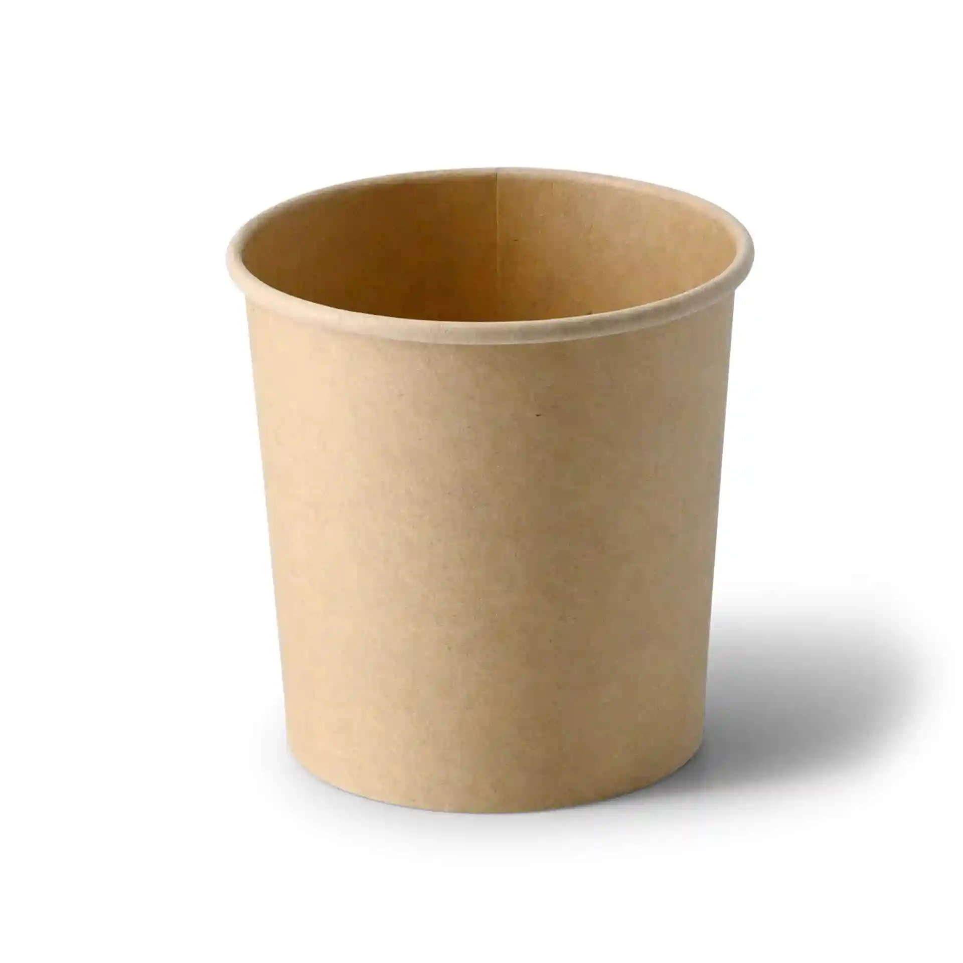 Gobelet en carton brun pour soupe, forme ronde, capacité de 300 ml et revêtement écologique.