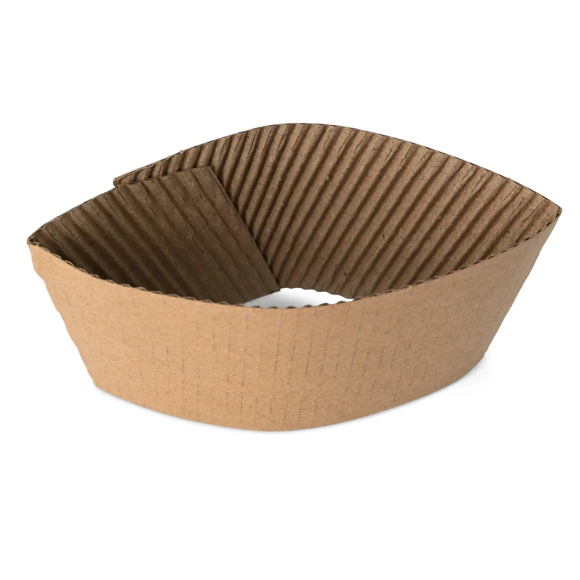 Manchon en carton brun conçu pour des gobelets en papier de 300, 400 et 500 ml, avec une texture nervurée.