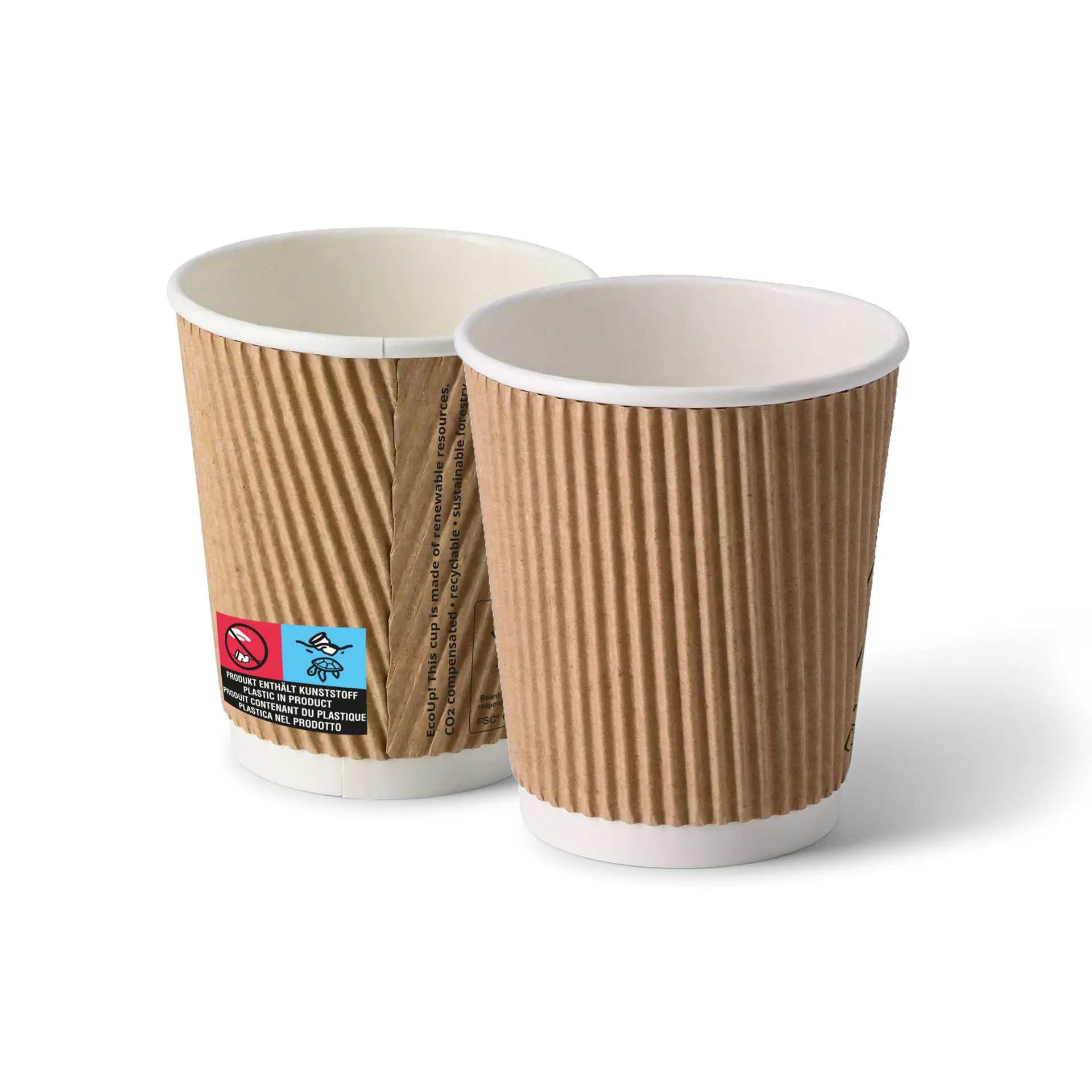 Gobelet en carton ondulé à emporter (revêtu de PE) 20 cl / 8 oz, Ø 80 mm, brun, intérieur blanc